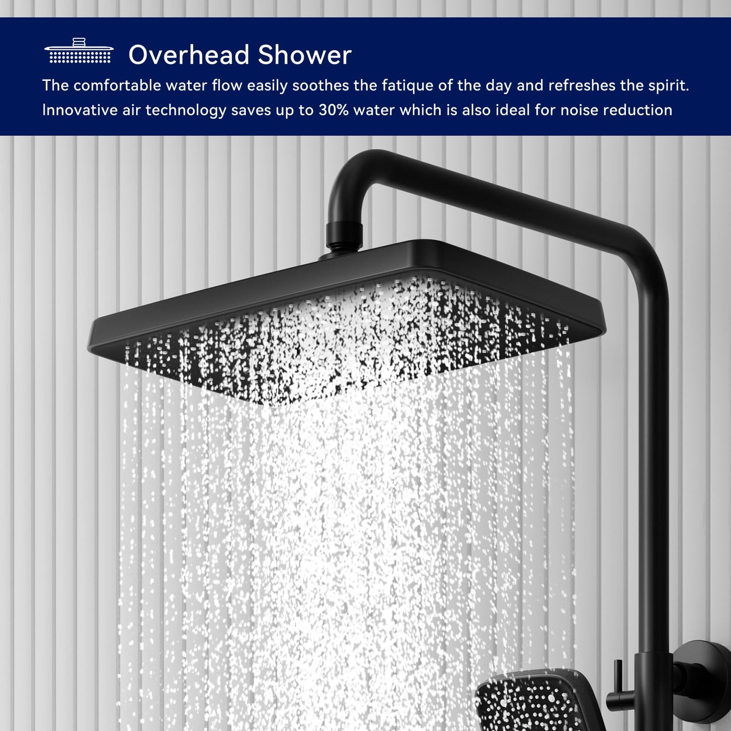 Colonne De Douche Avec Mitigeur Thermostatique, Noir Système De Douche avec Affichage la Température Ensemble de Douche Hauteur Réglable, Douchette à Main 3 Jets, 31x20CM Pommeau de Douche