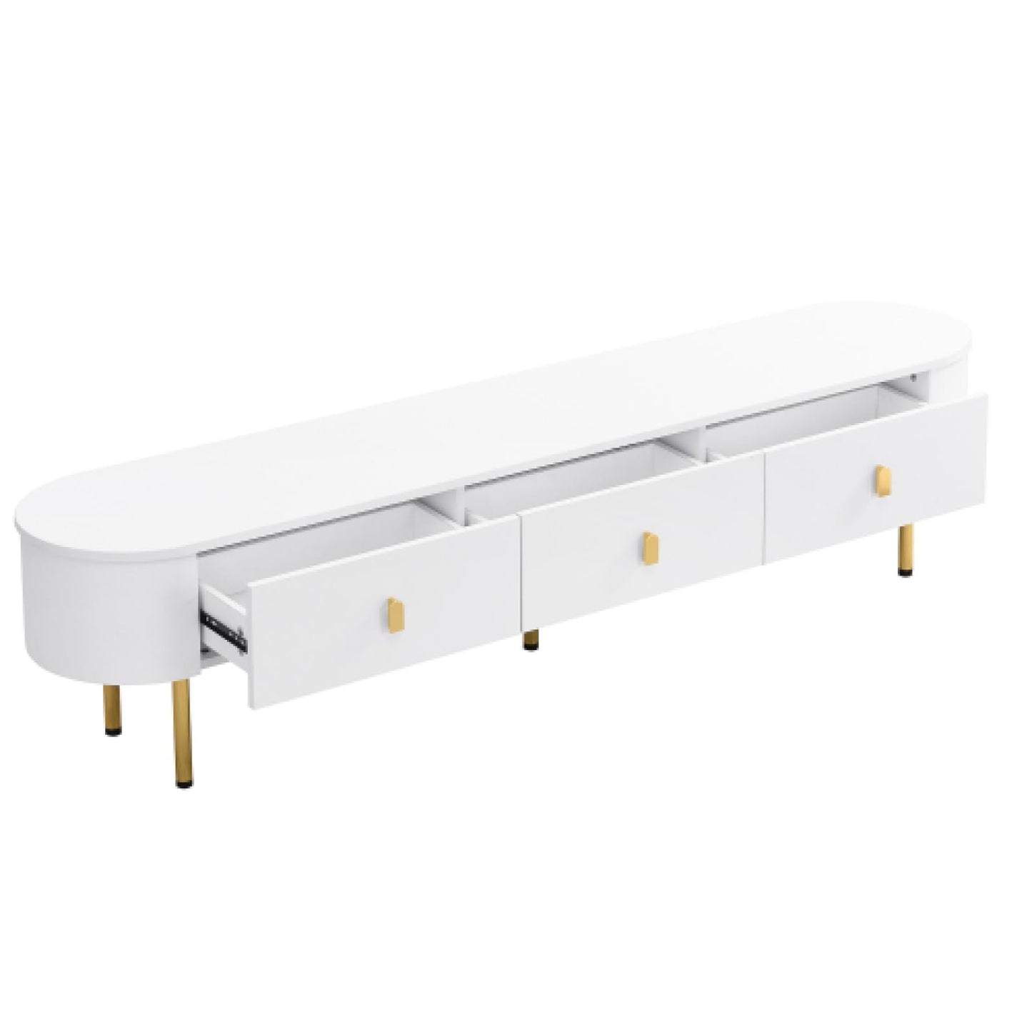 Meuble TV, Meuble TV Blanc avec Trois tiroirs, Meuble TV, Banc TV avec côtés incurvés, Meuble TV de Salon Peut contenir jusqu'à 60-69 Pouces, la Taille de la Table TV est de 174 cm X 35 cm X 41 cm