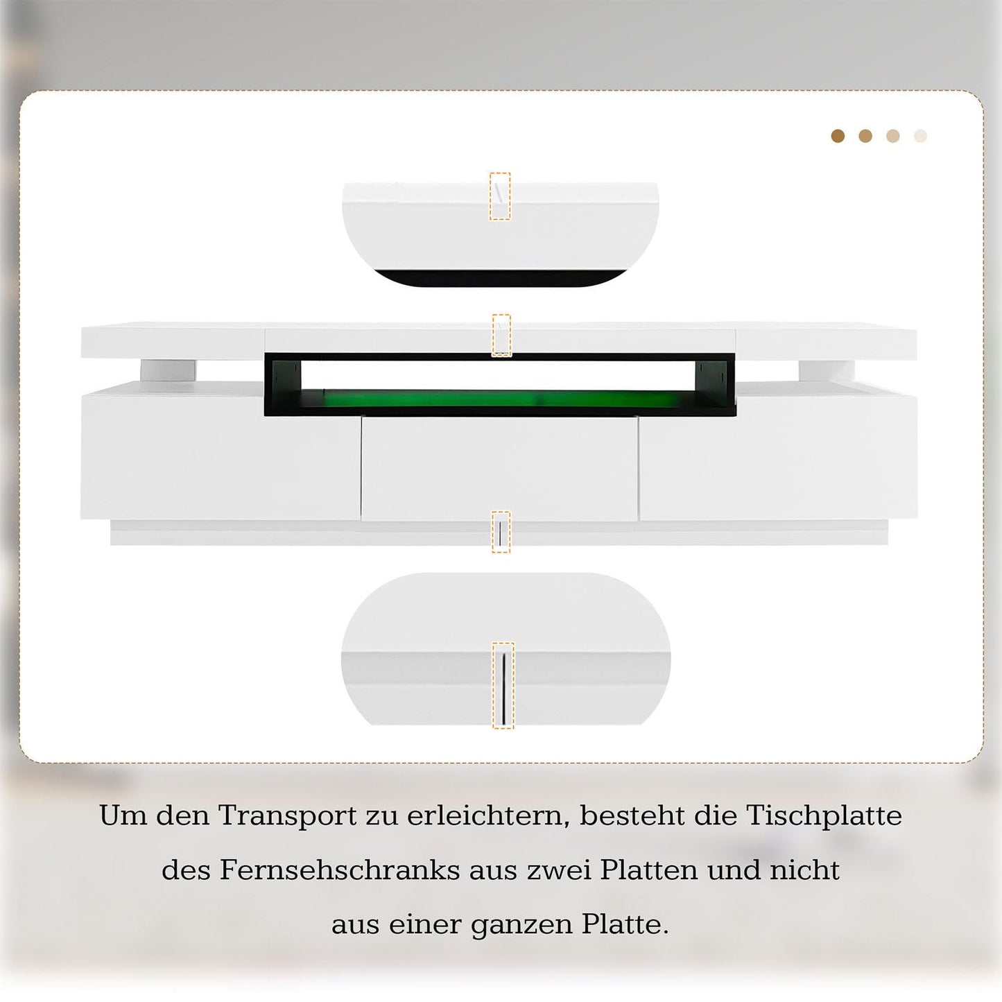 Meuble TV de 160 cm - Peut accueillir des téléviseurs de 70 à 79 pouces - Avec éclairage LED 16 couleurs - Design brillant élégant avec 3 tiroirs - Rail coulissant de qualité supérieure - 160 x 39 x