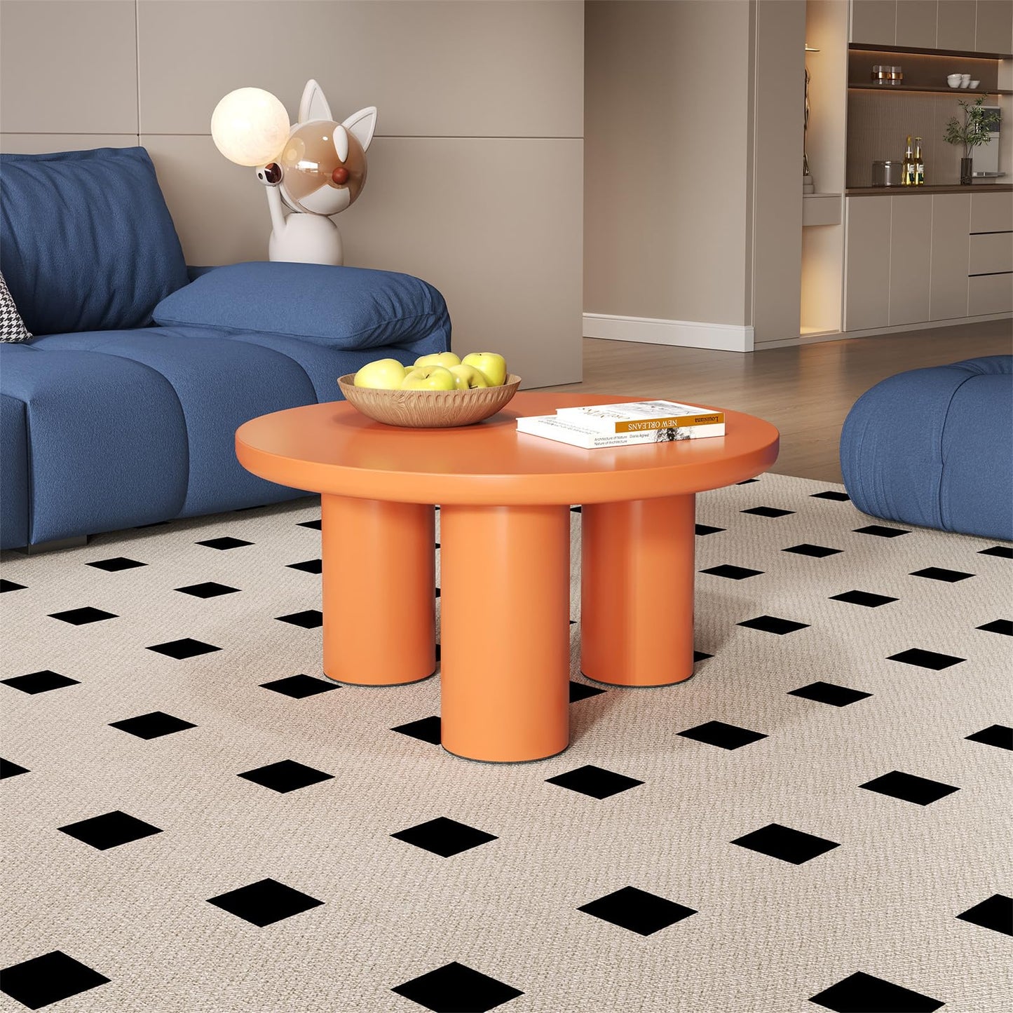 Peiaw Table Basse,Table de Salon,Table Basse Minimaliste Moderne,Table Basse Ronde,Table Basse de Salon Orange,Colonne de Support cylindrique,Table Basse diamètre 72,2 cm, Hauteur 35,35 cm