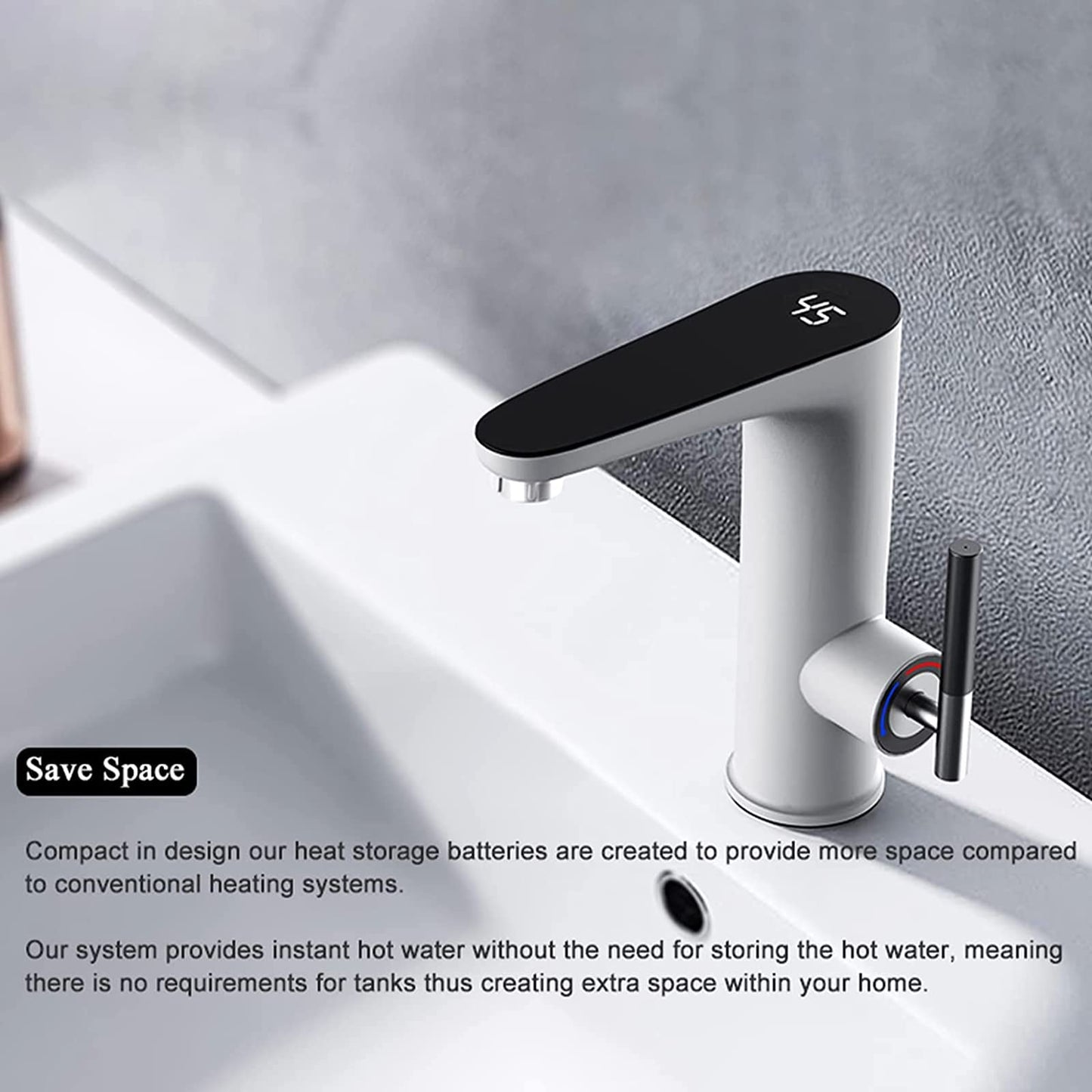 Robinet d'eau Chaude électrique Instantanée 220V, Robinet de Salle de Bains lavabo avec Affichage de la Température à LED, Robinet avec Tube Chauffant en Acier Inoxydable