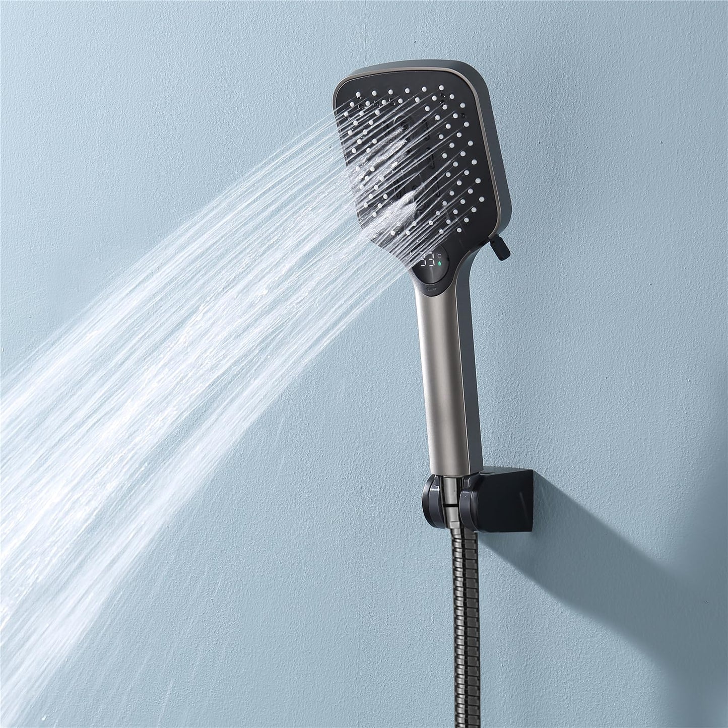 Pommeau de Douche avec 3 Modes, Haute Pression Douchette à Main Anti Calcaire Pommeau Douche Economie Deau Pommeau de Douche avec 1.5M Tuyau de Douche, Support de Douche (Gris Pistolet)