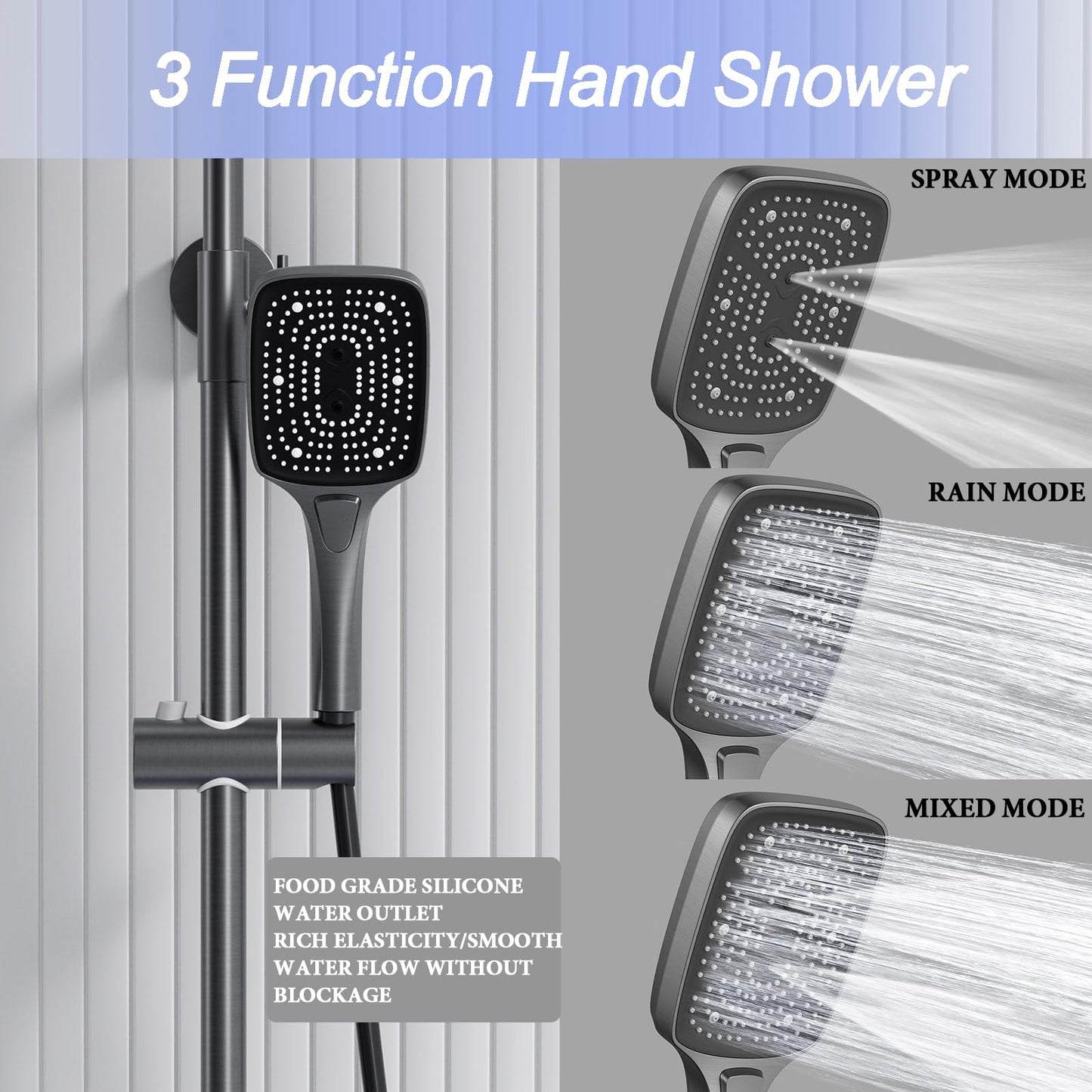 OihPaw Colonne de Douche Thermostatique Systeme de Douche Piano avec Affichage Numérique LED Ensemble de Douche Mitigeur Hauteur Réglable avec 30X21CM Douche de Tête et Douchette