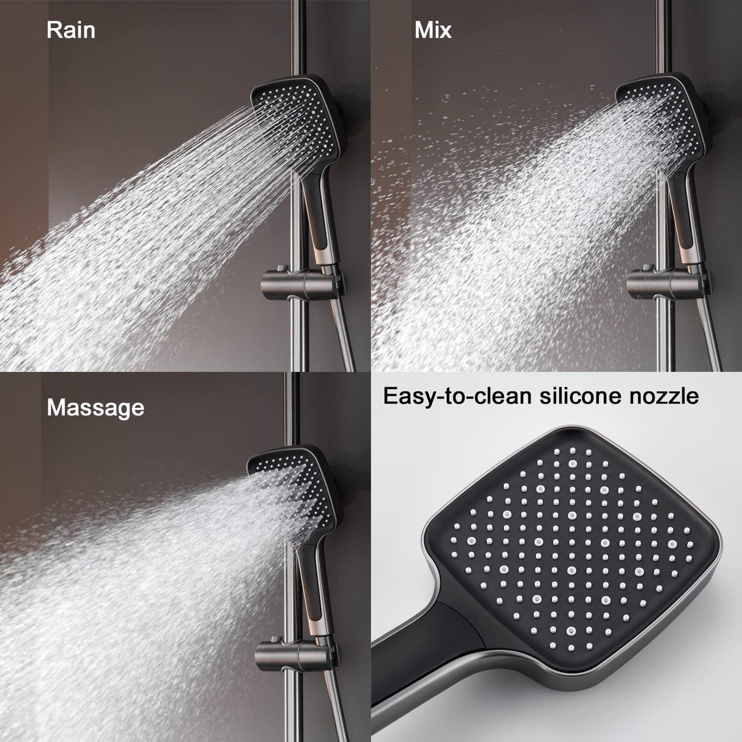 Thermostatique Colonne de Douche avec Mitigeur Système de Douche Mural Gris Pistolet Ensemble de Douche Hauteur Réglable Kit de Douche avec 32*20CM Pomme de Douche e Douchette à 3 Modes, Bec Baignoire