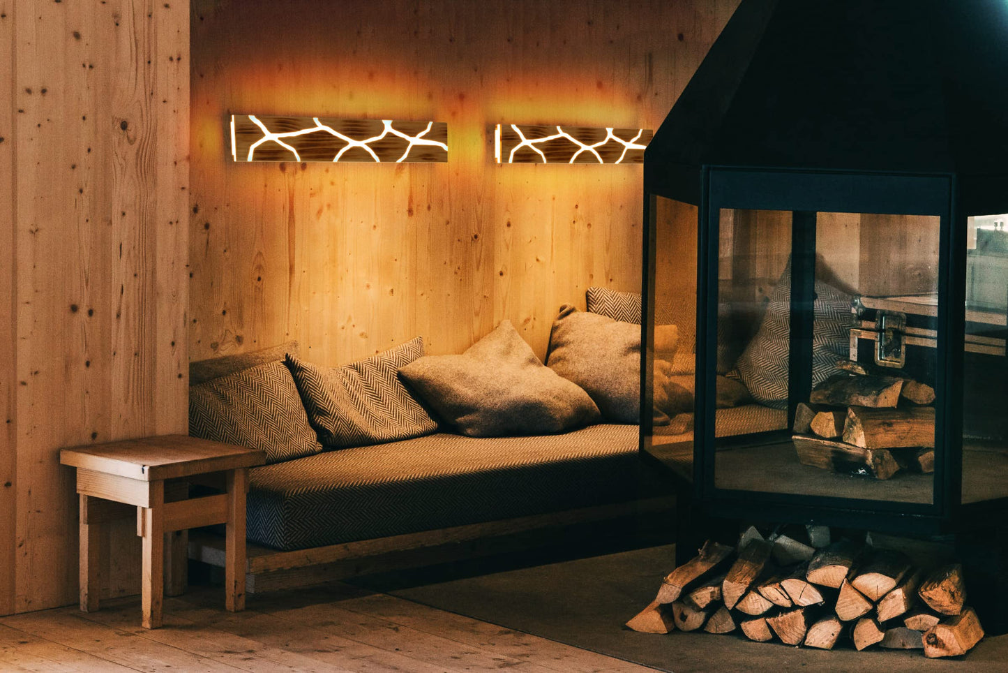 Applique Murale LED, 55 CM Intérieure Applique en Bois, 18W Lampe Murale Crack 360° Rotatif Luminaire Mural 3000K Applique Murale Intérieur 2000LM Résine Applique Murale Bois