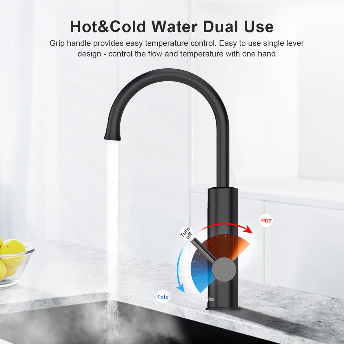Robinet Électrique Cuisine 3200W Robinet D'eau Chauffant Avec Chauffe-eau Intégré, Robinet D'eau avec Affichage de la Température, Robinet Rotatif 360°