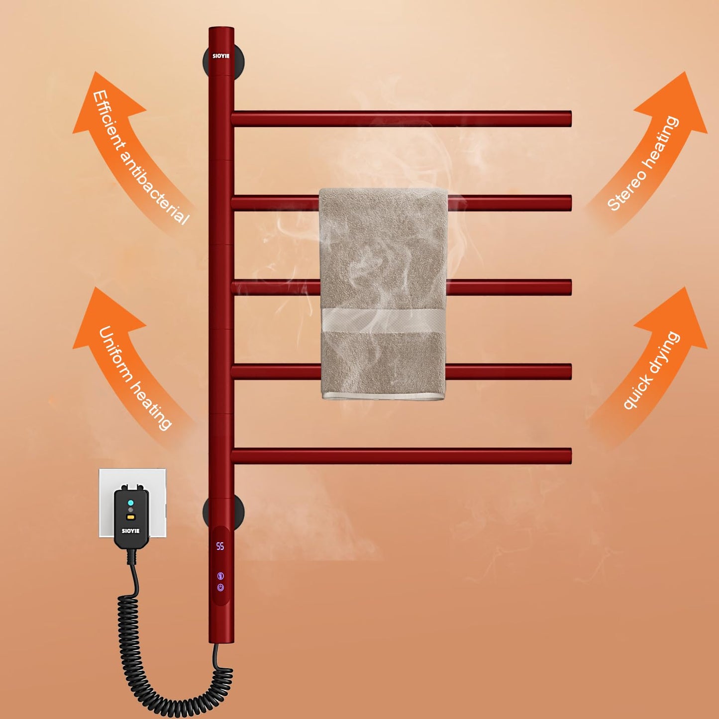 OihPaw Sèche-serviette électrique,Porte Serviette Electrique, 420x660mm,Rotation à 180°,Porte Serviettes Chauffant Chauffe Thermostatique Intelligent,économie d'énergie