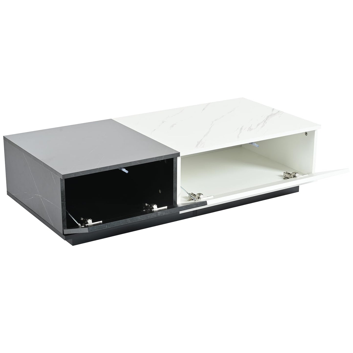 Peiaw Table Basse,Table de Salon,Aspect marbre Noir et Blanc,Deux Portes de Placard,avec Espace de Rangement,Table de canapé équipée de charnières amortissantes,Table Basse de 110 x 50 x 28 cm
