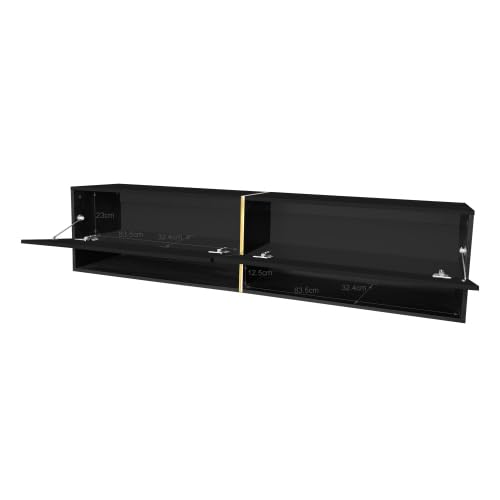 Meuble TV, Meuble TV Noir Suspendu/Autonome, Banc TV avec Rangement combiné, Meuble TV Mural, Table TV, Meuble TV de Salon, Peut accueillir 60-69 Pouces, Taille du Meuble TV 172cmx35cmx40cm