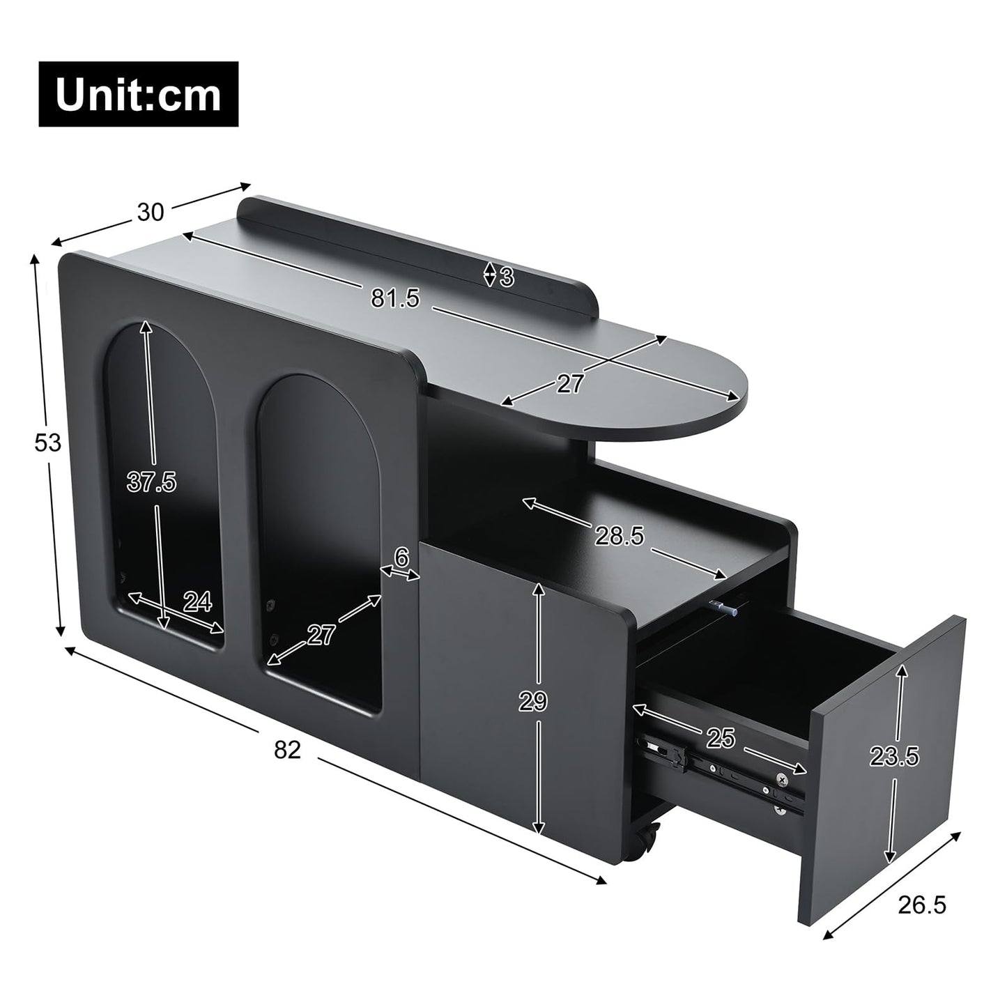 Peiaw Buffet,Meuble de Rangement,Commode,Compartiment Ouvert,Buffet Noir,82 x 30 x 53 cm Armoire latérale Design en Arc,Convient aux Restaurants, Chambres, balcons, Bureaux
