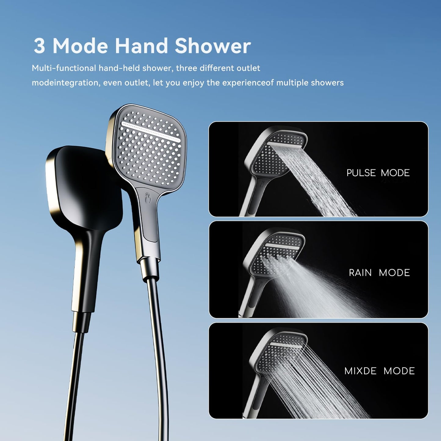 OihPaw Colonne De Douche Thermostatique, SystèMe De Douche Mural à LumièRe Ambiante à Affichage NuméRique LED à 5 Fonctions,Avec 33x 20cm Douche De TêTe,Douchette à Main