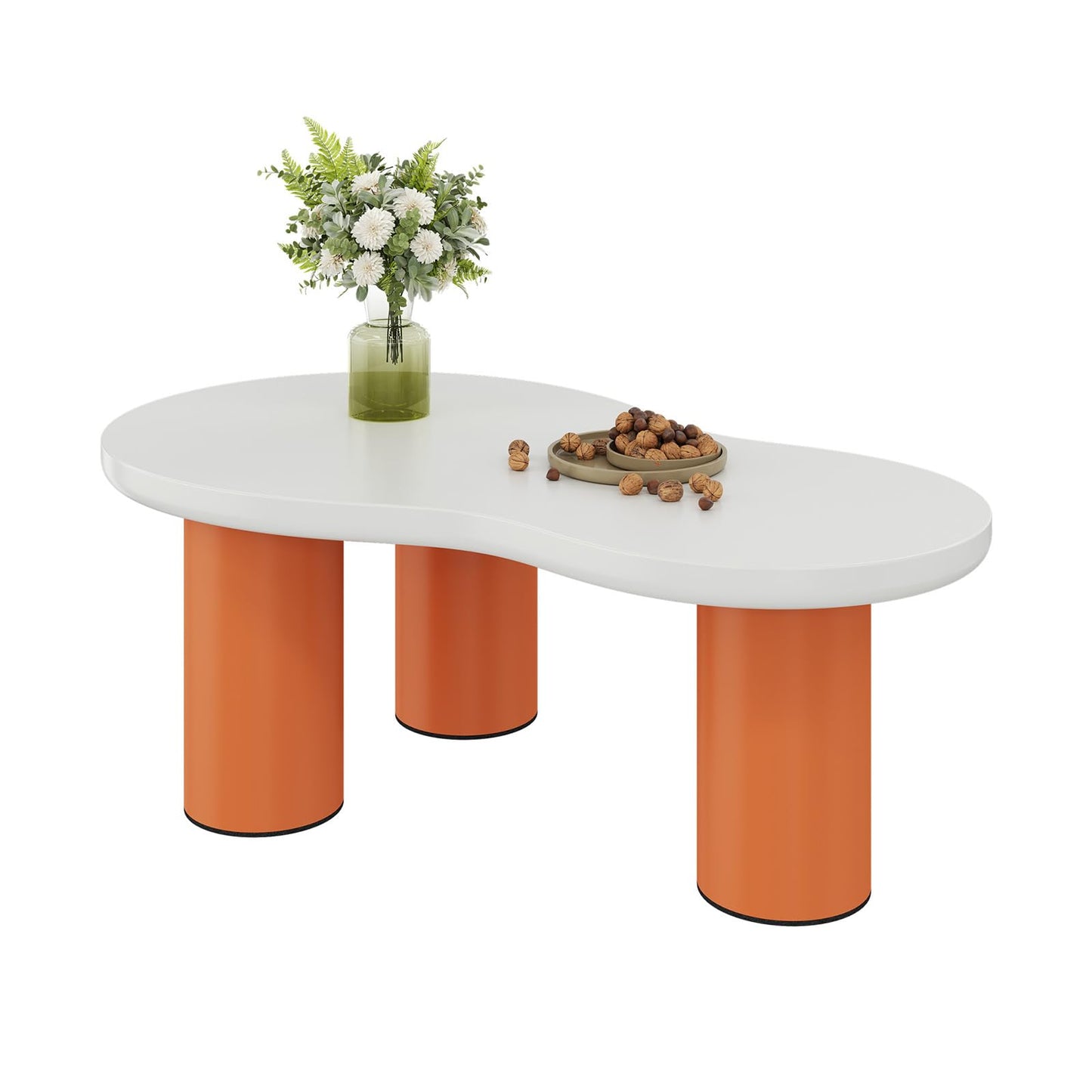 Peiaw Table Basse,Table Basse Minimaliste Moderne,Table Basse en Forme de Nuage,Table Basse Blanc et Orange,Colonne de Support cylindrique,Longueur 99,5 cm, Largeur 43~58 cm, Hauteur 35,5 cm