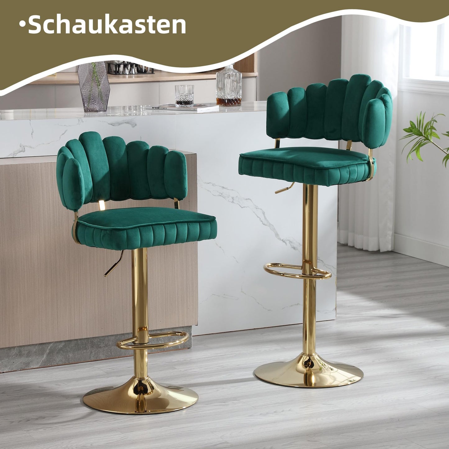 Tabouret Bar Lot de 2 Pivotants Velours Chaise de Bar à Hauteur Comptoir avec Dossier, Repose-pieds, Chaise Haute Bar Comptoir Réglables, Chaises D'îlot pour Salle à Manger, Noir/Gris/Ivoire/Émeraude