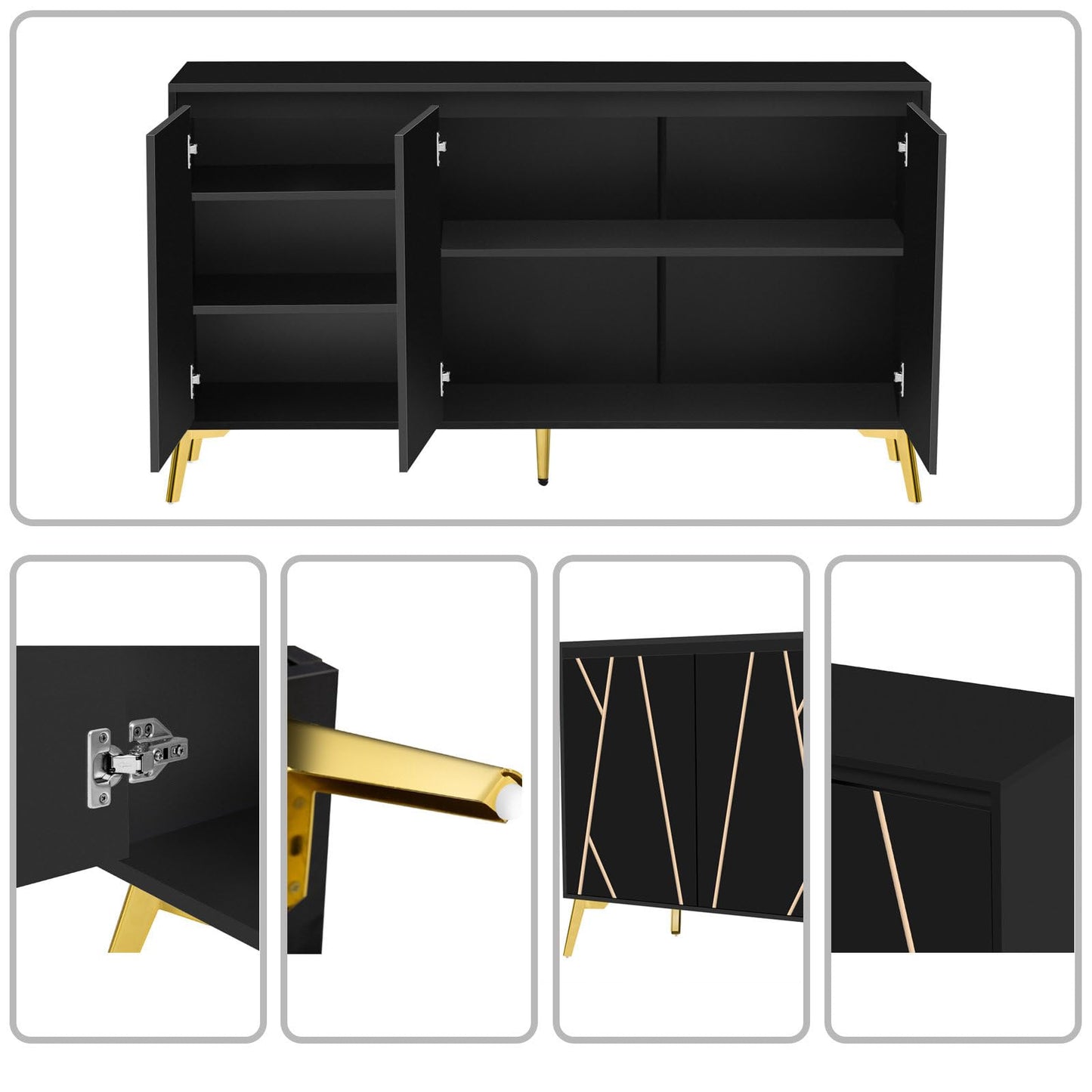 Sideboard 3 Türig, Mehrzweckschrank, Küchenschrank, Kommode für Wohnzimmer Schlafzimmer, Buffetschrank Grifflos, Hohe Tragfähigkeit, Verstellbare Regale, Moderner Stil, 140 x 80 x 40 cm (B/H/T)