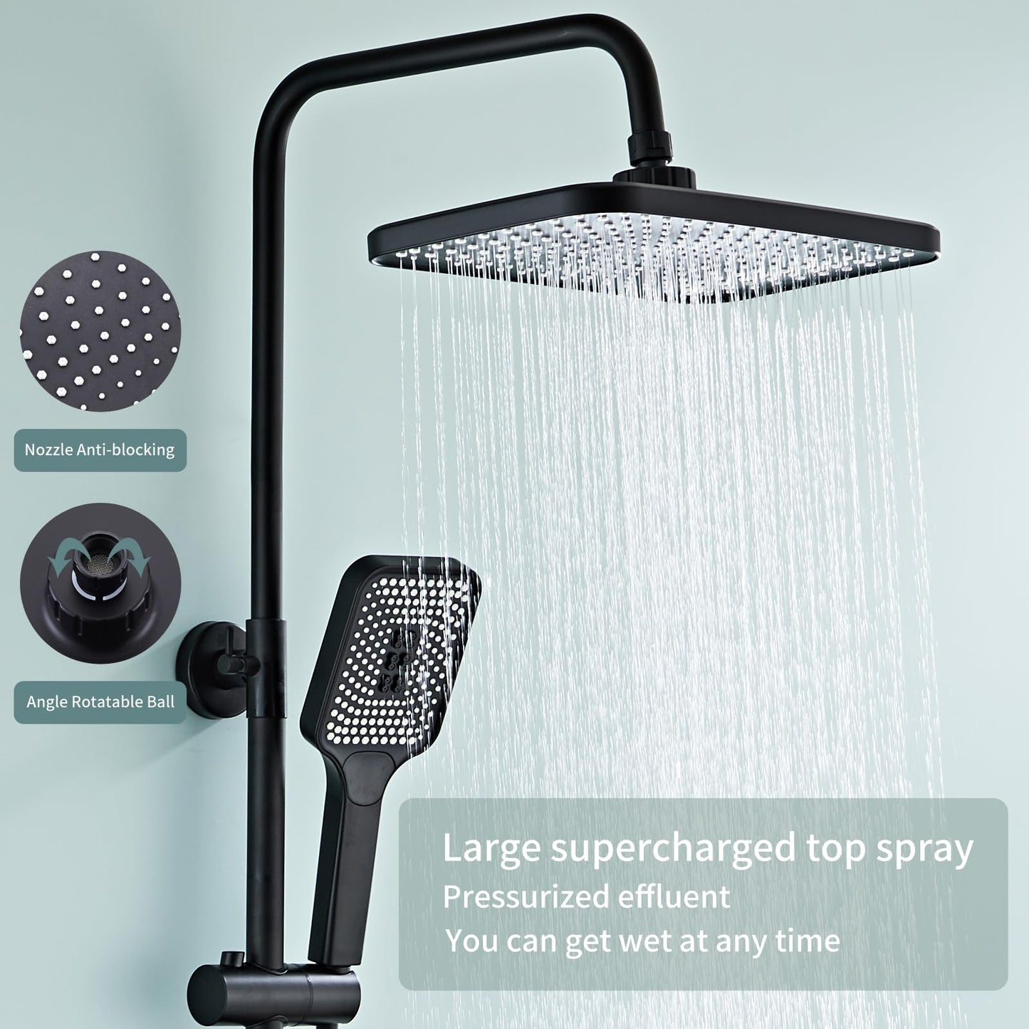 OihPaw Noir Colonne de Douche Piano Mural Système de Douche avec Affichage Numérique LED Ensemble de Douche Hauteur Réglable Kit de Douche avec 32 * 20CM Pomme de Douche e Douchette