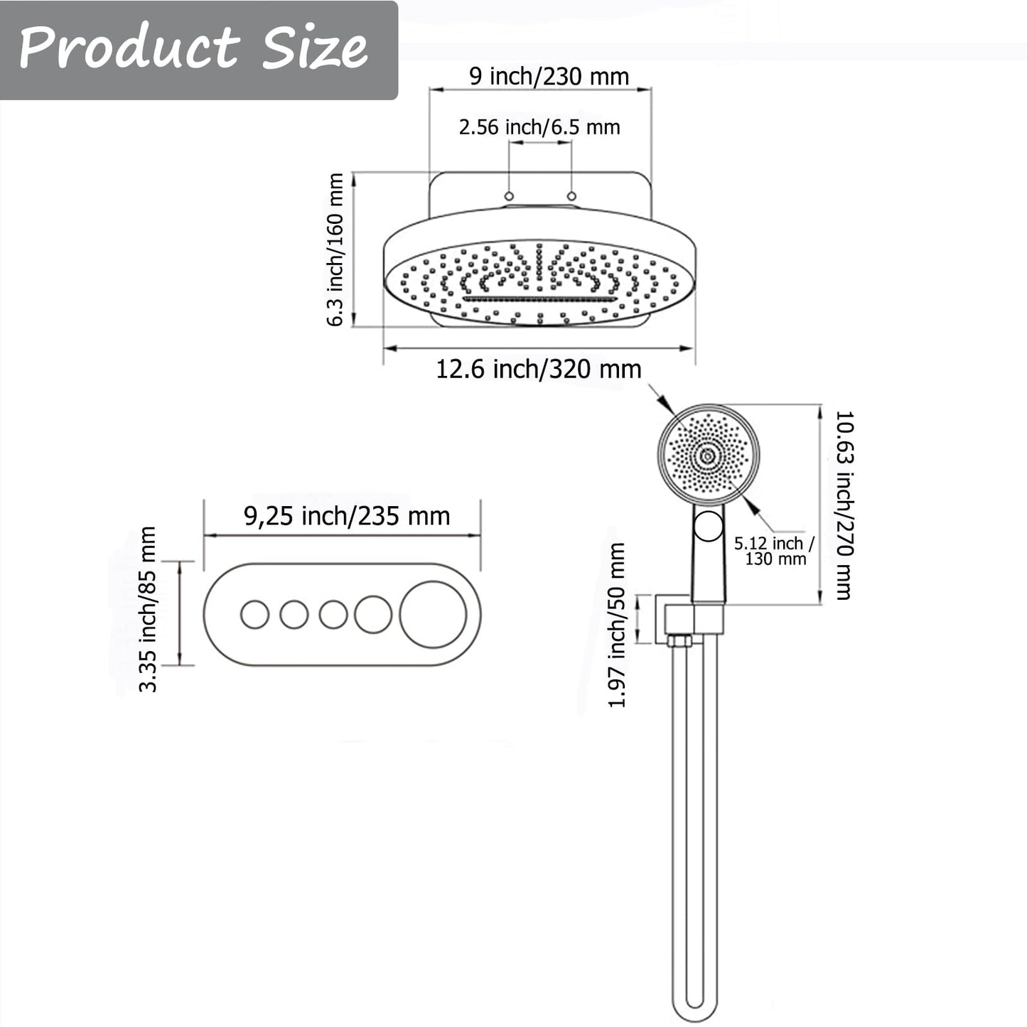 OihPaw Colonne de Douche Noir Thermostatique Encastrable,Ensemble de Douche Mural Affichage Numérique,Système de Douche Encastré avec Douchette 3 Modes et 32cm Douche de Tête