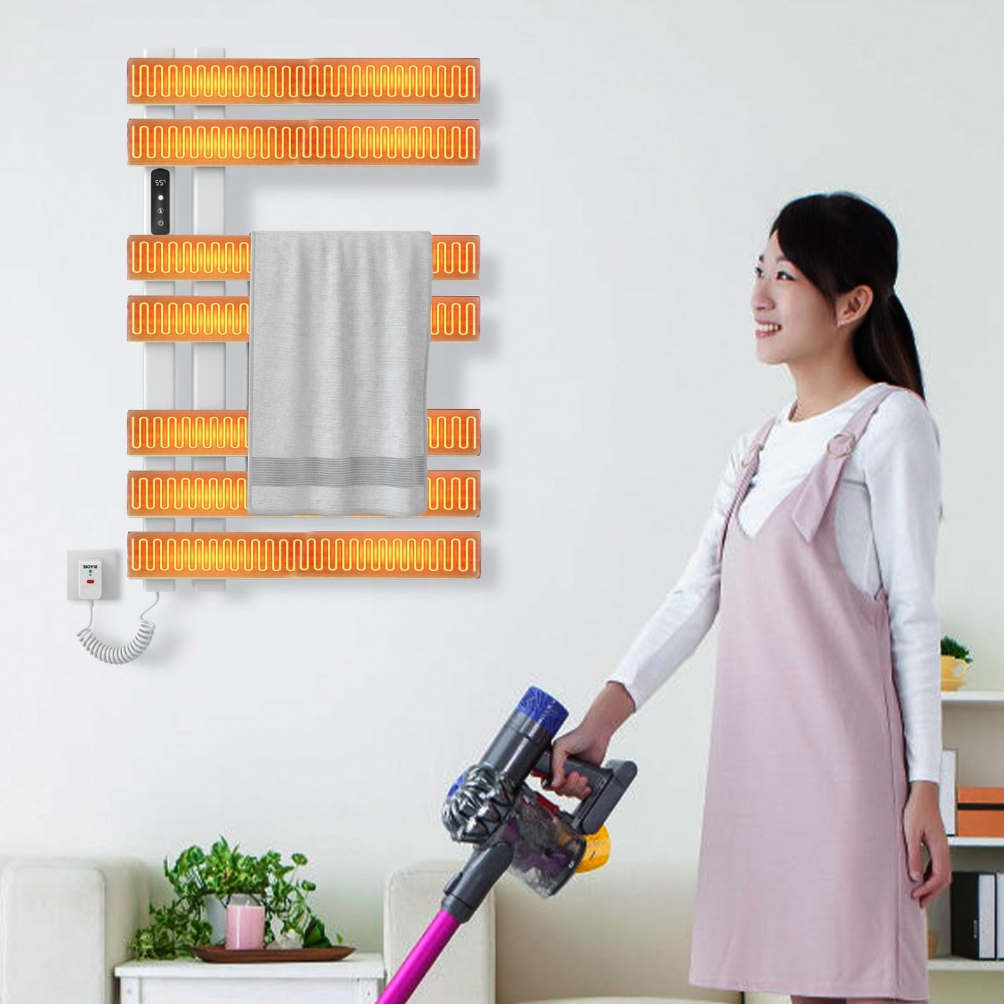 OihPaw Sèche-serviette électrique,450mm×720mm Porte-Serviettes électrique, Chauffe Serviette Salle de Bain, 235W, IPX5 étanche, Économie d'énergie