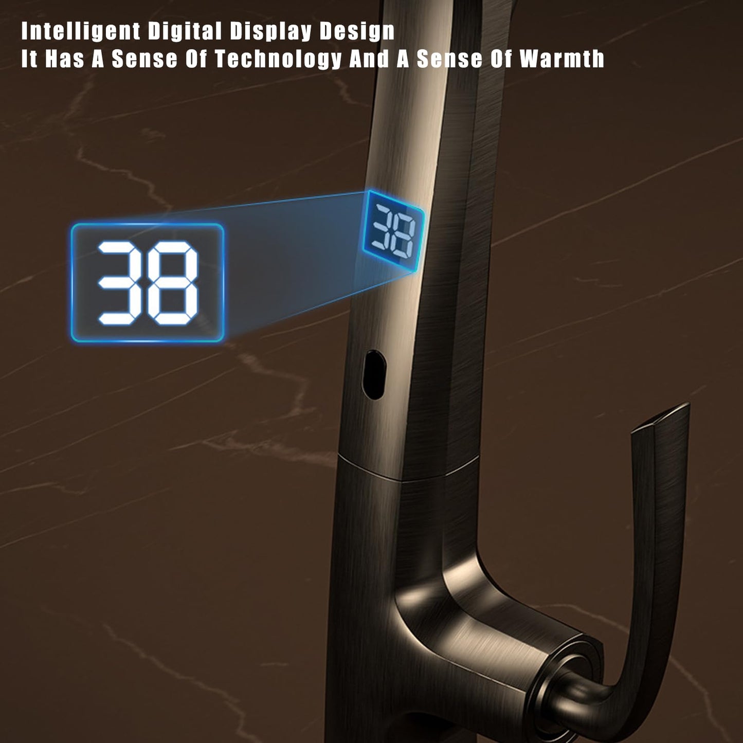 Robinet Cuisine Sans Contact, Robinet De Cuisine Avec Douchette Rotatif à 360° Et Affichage De La TempéRature à Led, Mitigeur Cuisine Touchless Sensor 3 Modes D'éCoulement De L'Eau, Laiton (Gris)