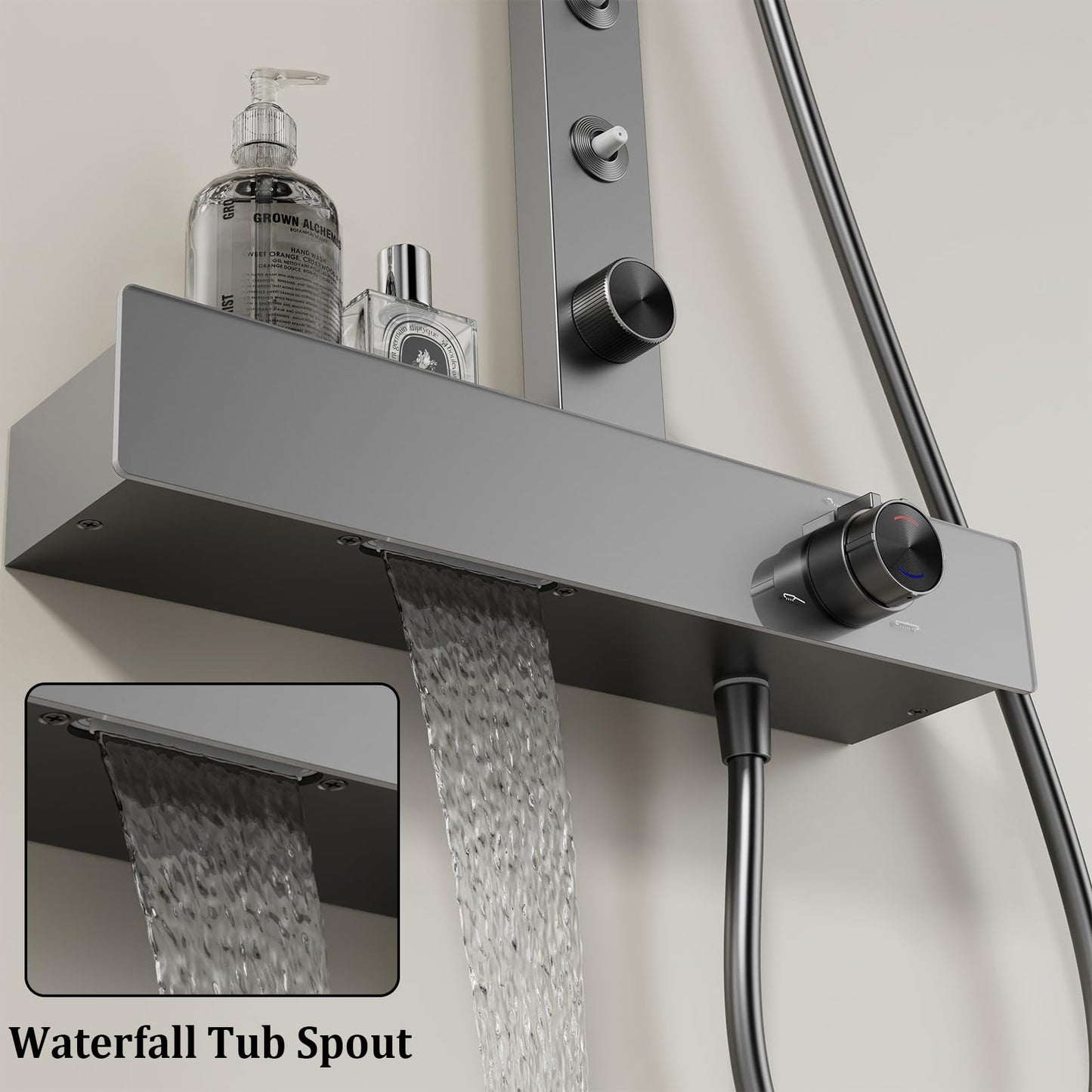 OihPaw Colonne de Douche Gris Pistolet Colonne Douche Salle de Bain Mural Colonne de Douche avec Jet de Taille,Ensemble de Douche avec 32 x 19cm Pommeau de douche,Douchette