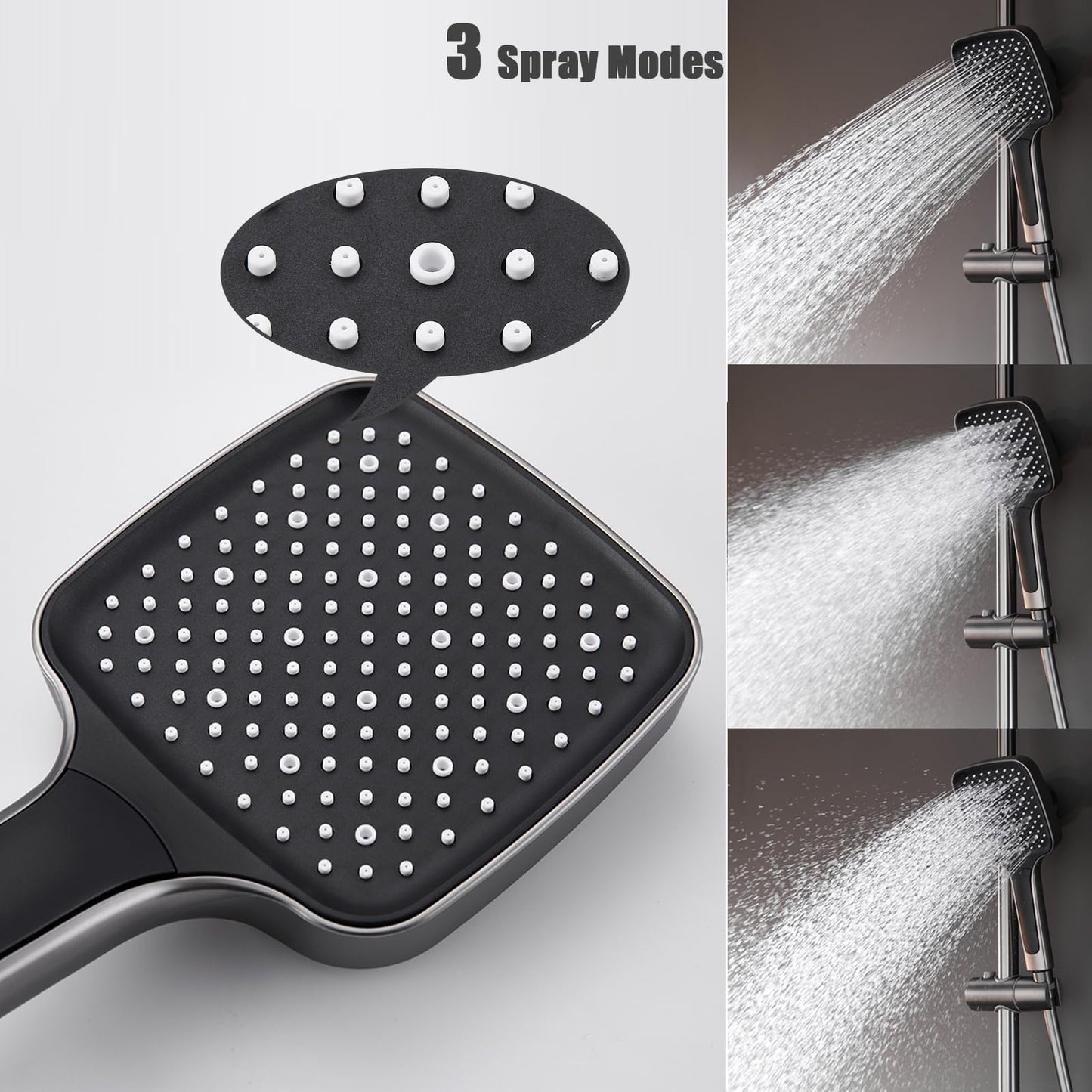 Colonne de Douche Thermostatique, Système de Douche avec Affichage Numérique LED Ensemble de Douche avec 32 * 20CM Pomme de Douche e Douchette à 3 Modes, Bec Baignoire, Bidet Douche (Gris Pistolet)