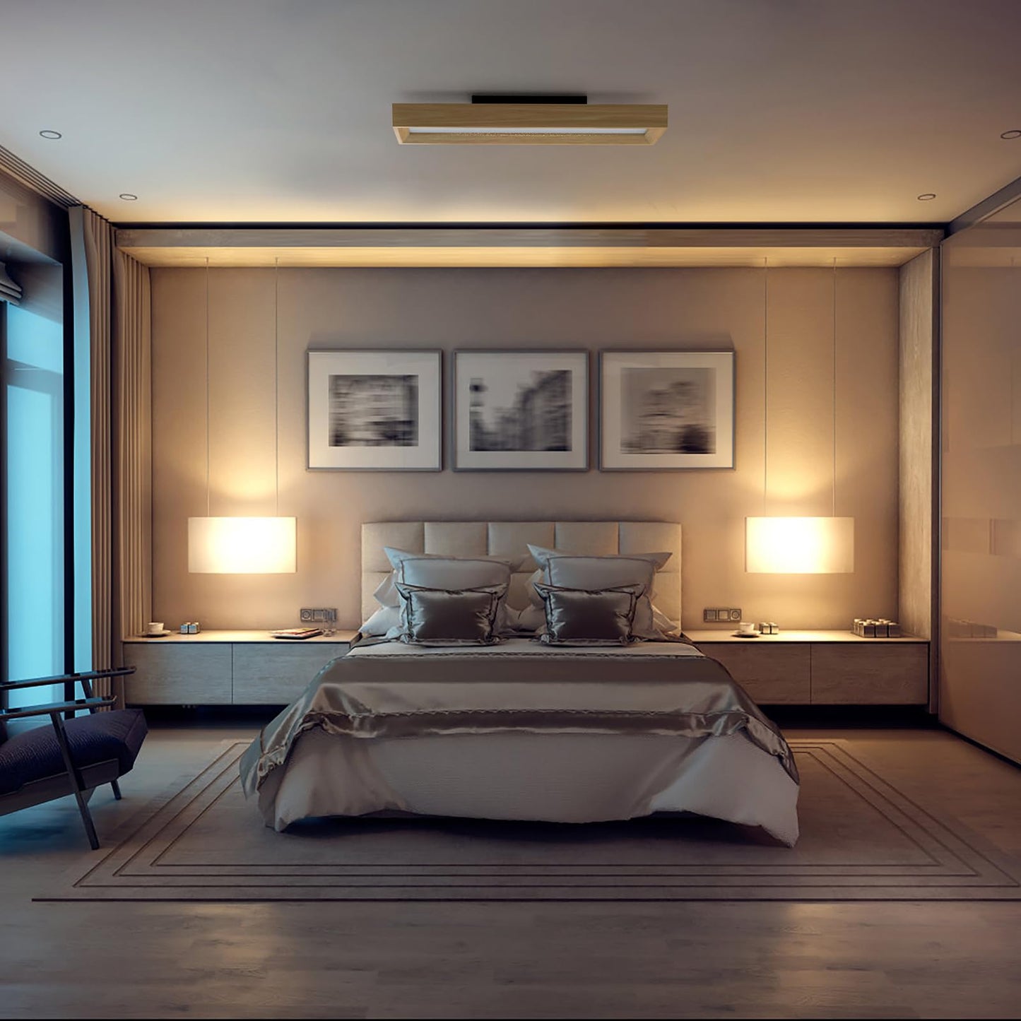 Plafonnier LED Salon, 30W Luminaire Plafonnier Cuisine Moderne, Lumière blanche 6000k, Lampe de plafond Rectangle pour Chambre Salon Cuisine, Long 65cm