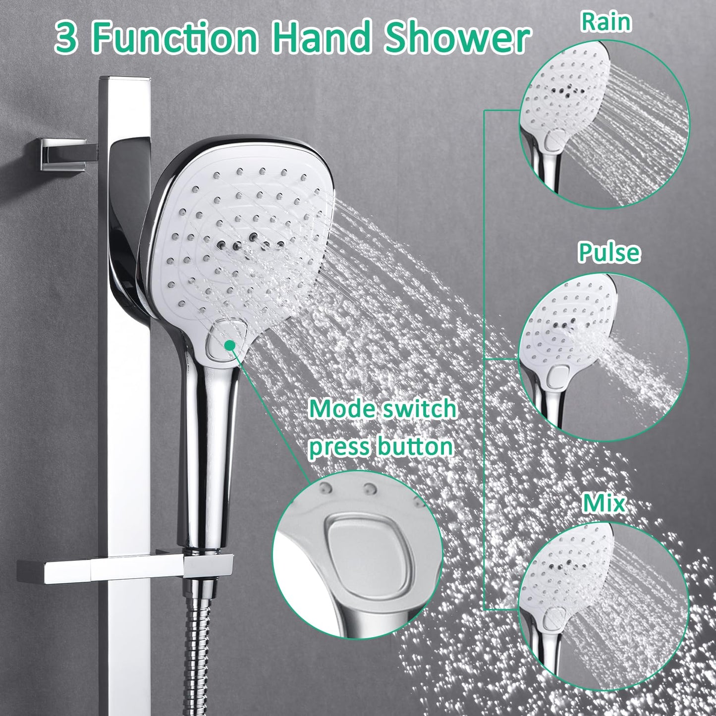 OihPaw Système de Douche Thermostatique Musical,LED 64 Couleurs Bluetooth Colonne Douche Encastré Ensemble de Douche avec 600 * 300mm 9 Fonctions Tête de Douche,Douchette,Chrome
