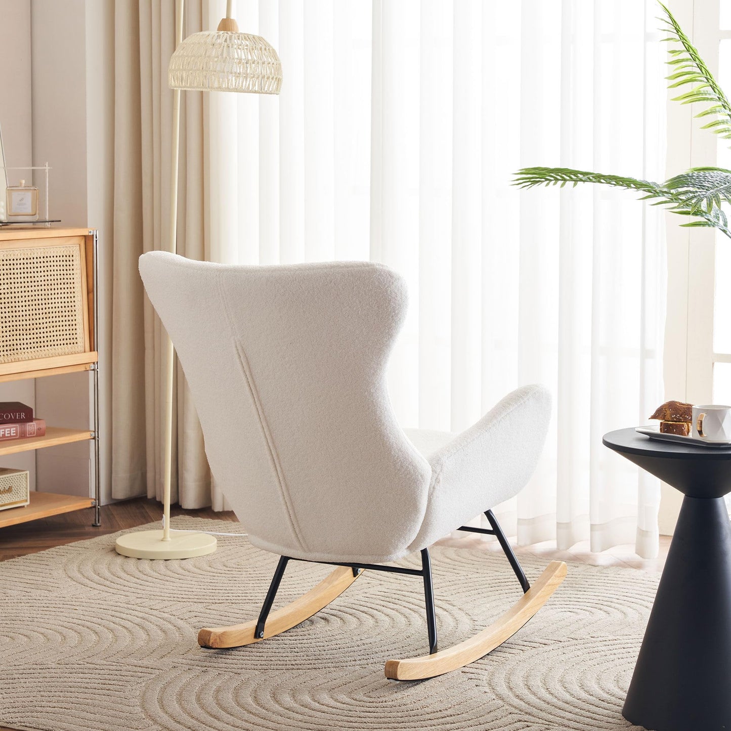 SHUGUANG Chaise a Bascule avec Cadre en Bois Massif, Fauteuil À Bascule Teddy-Fleece-Stoff, Conception Simple Chaise de Lecture Fauteuil Bascule en Vigueur Chambre à Coucher, Salon