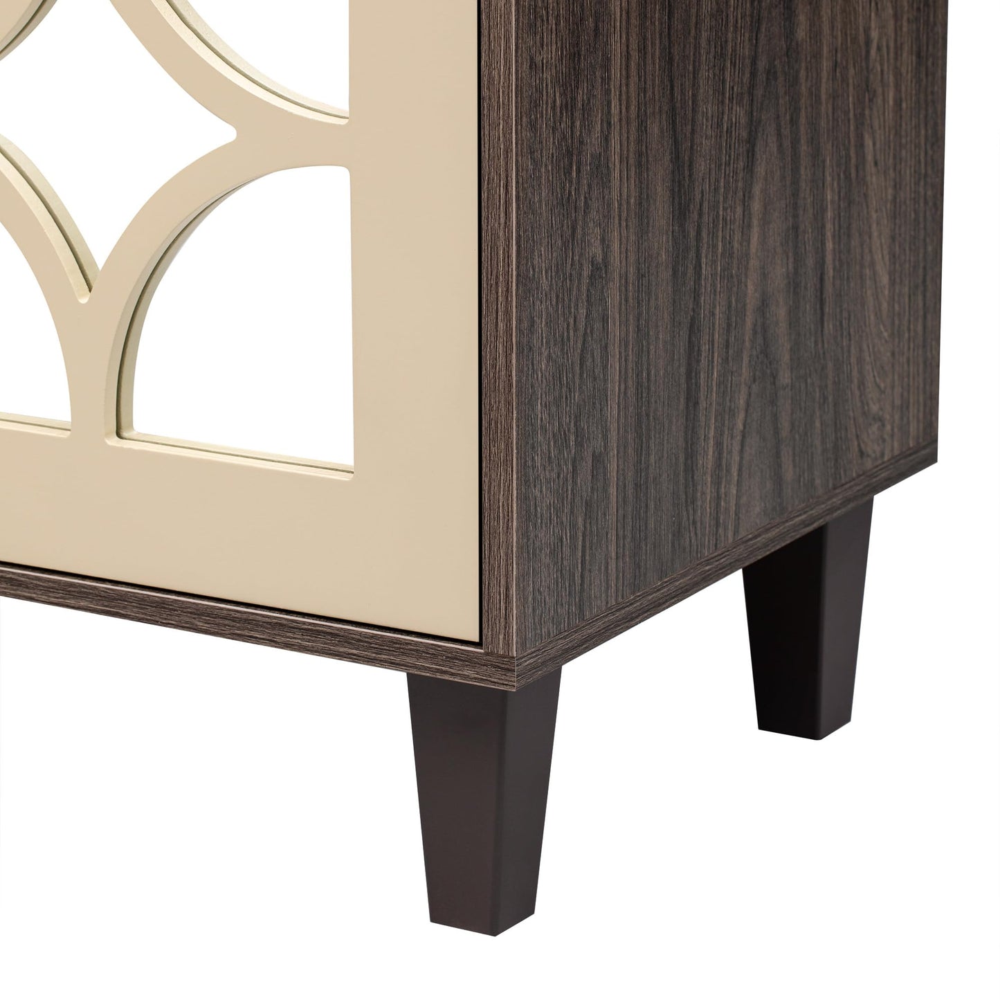 Buffet Moderne avec 4 Portes Miroir, Buffet Miroir avec Poignées en Cristal Froid, Stratifié Mobile, Armoire de Cuisine, Bahut pour Salon et Salle à manger, 160 x 40 x 85 cm, Blanc/Bois et Marron