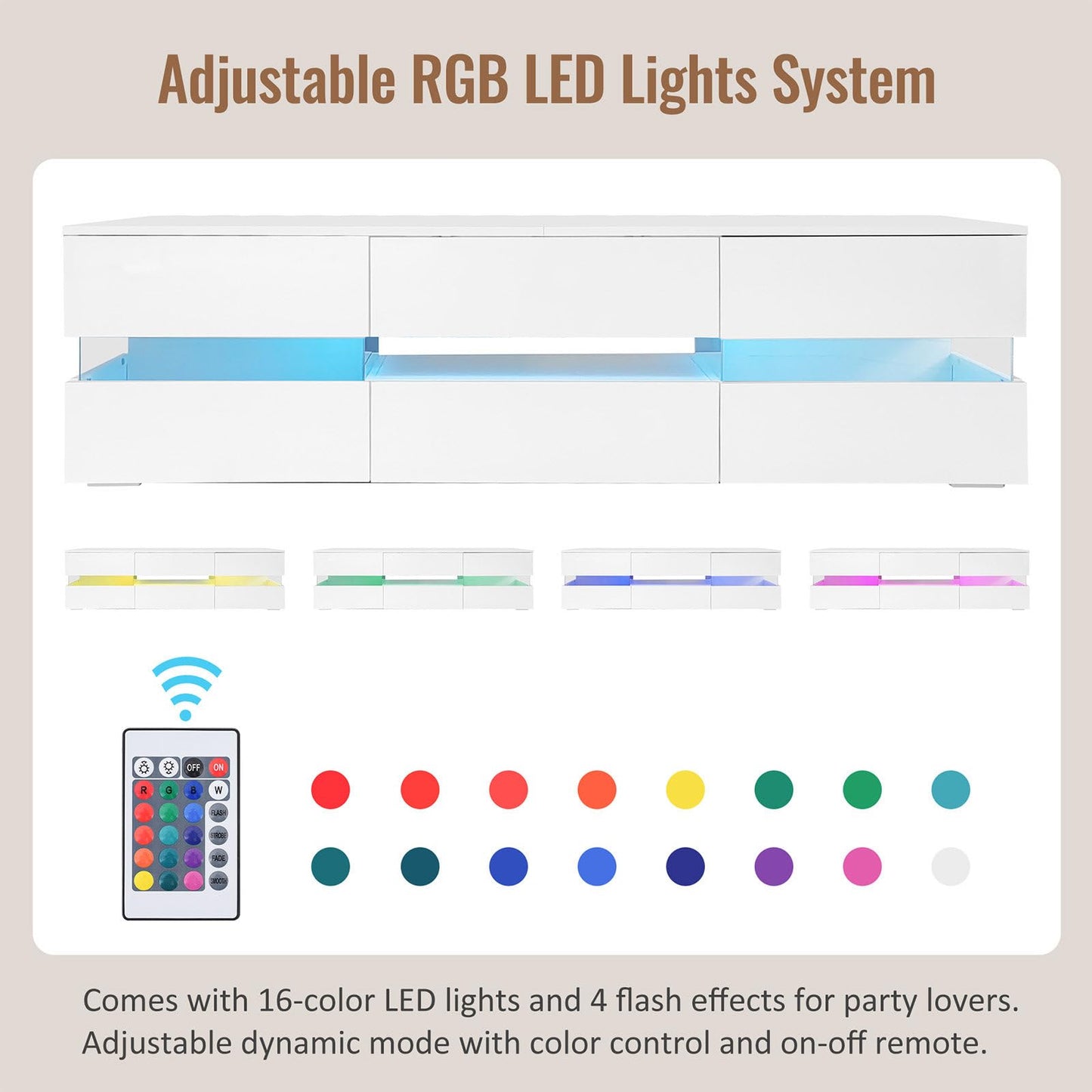 Meuble TV 160cm, Meuble Télé de Salon Peut Accueillir un Téléviseur de 70 Pouces, Armoire De Télévision Avec Éclairage LED 16 Couleurs, Table Télévision 2 Portes, 1 Tiroir et un Compartiment Ouvert