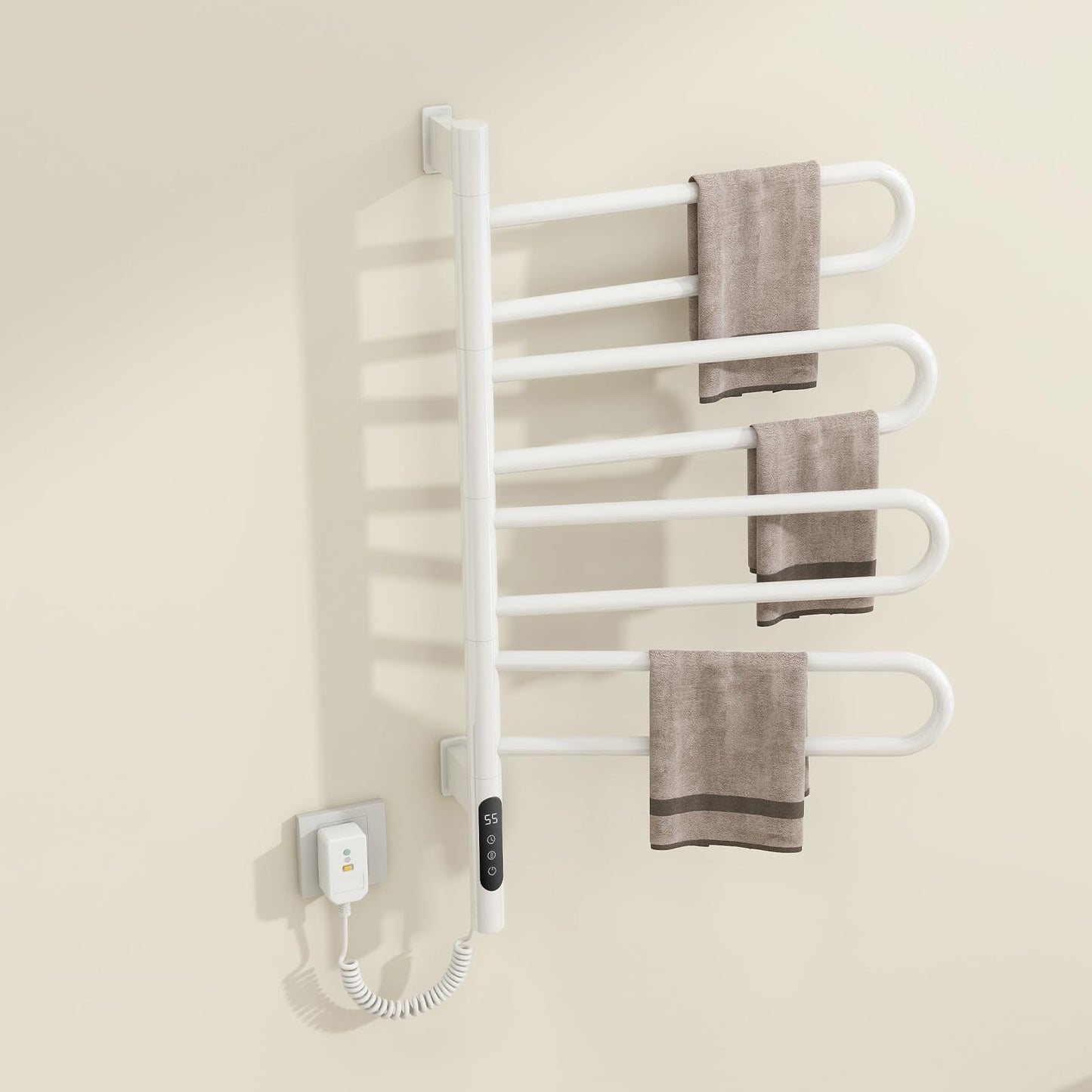 OihPaw Sèche-serviette électrique,Rotation à 180° Seche Serviette, Porte-Serviettes électrique, Chauffe Serviette Salle de Bain, avec Minuterie/Température Réglable, Économie d'énergie
