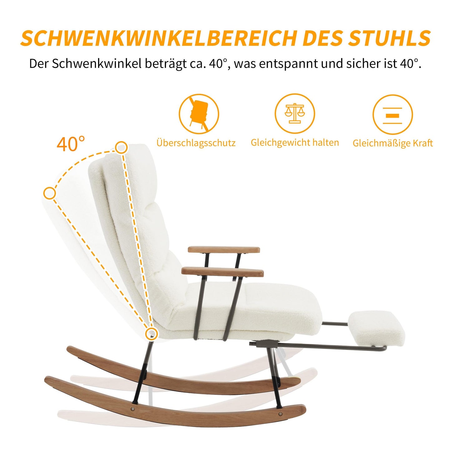 SHUGUANG Tissu Fauteuil Bascule, Fauteuil Chambre pour Lecture avec Mécanisme de Repose-Pieds Manuel, Réglage par Gravité Chaise de Lecture Fauteuil Bascule en Vigueur Chambre à Coucher, Salon