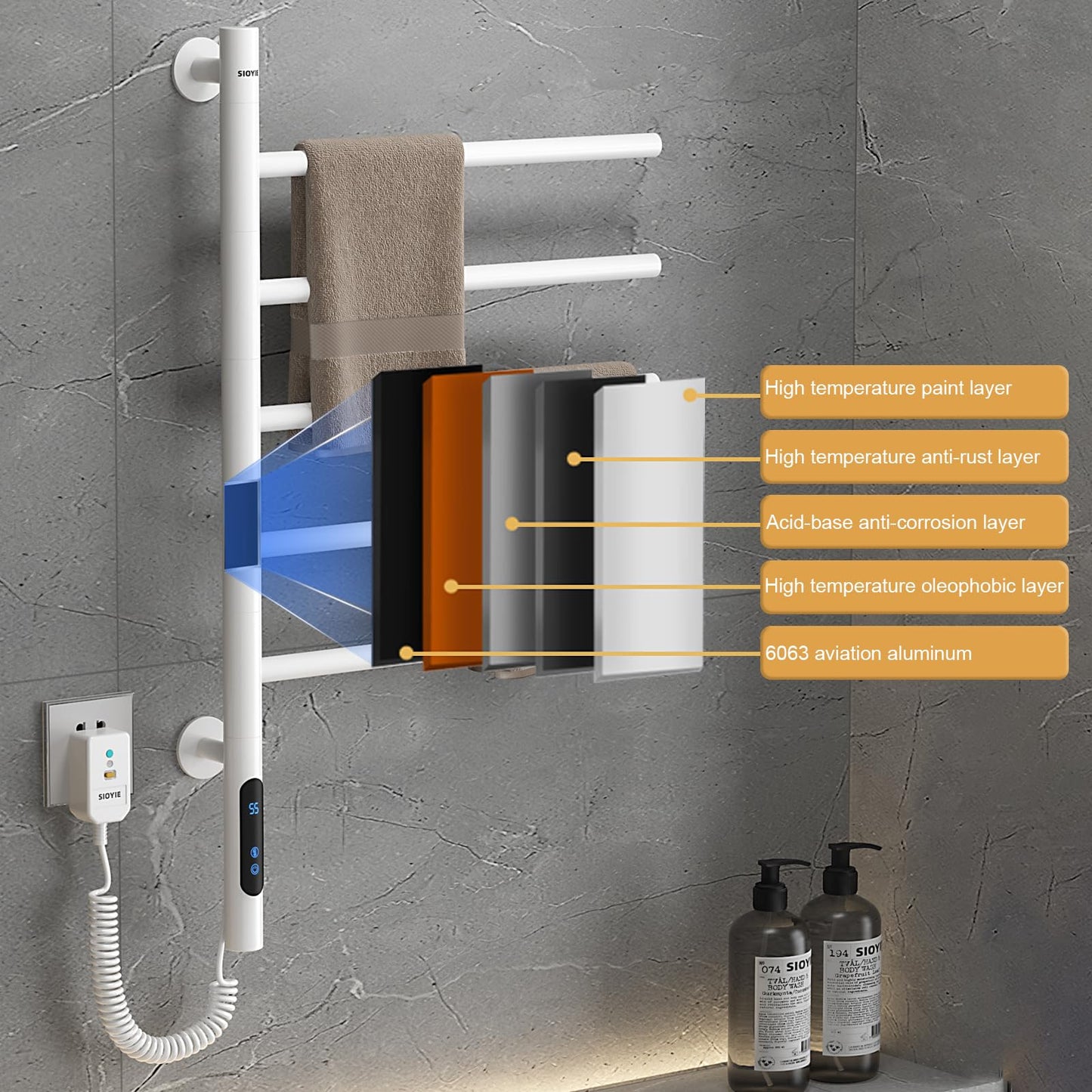 Elektrischer Handtuchtrockner, WiFi Smart Thermostat Handtuchwärmer, für Alexa und Google Home und APP, 420 x 660 mm, 180° Drehung, elektrischer Handtuchhalter, Heizkörper-WiFi Grau