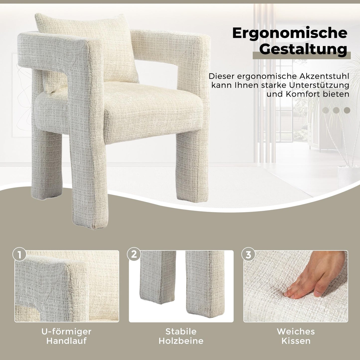 SHUGUANG Chenille Fauteuil de Loisirs, Fauteuil Salon Confortable Fauteuil Velours Utiliser Accoudoirs Creux, Chaise de Lecture avec Coussin Confortable en Vigueur Chambre à Coucher, Salon