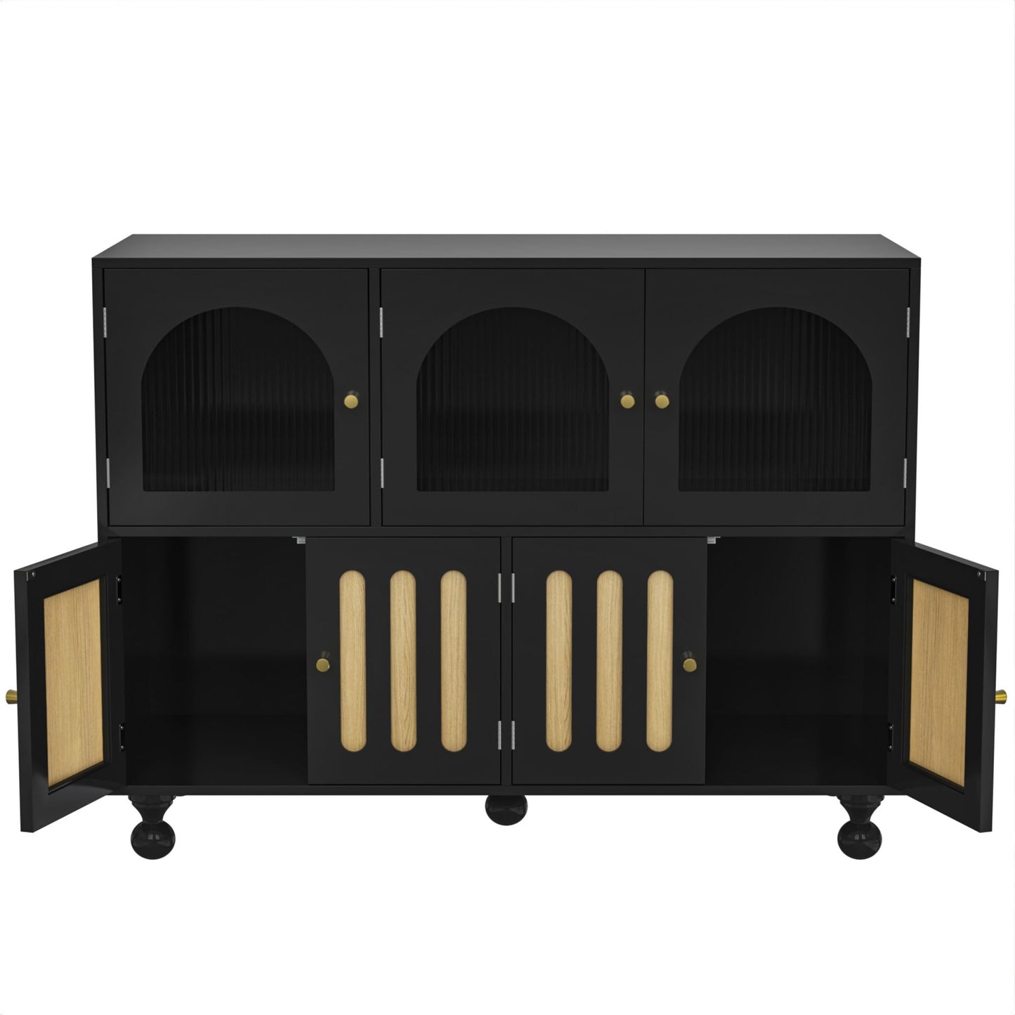 SHUGUANG 120 x 40 x 90 cm Buffet Cuisine, Armoire de Cuisine avec 3 Longues Portes Vitrées au Design Arc-en-Ciel et 4 Portes à Clés Piano, Buffet Moderne à Cuisine, Salon, Salle à Manger