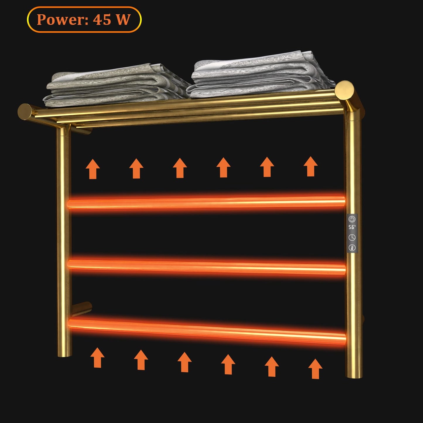 OihPaw Sèche-Serviette Électrique Or, 45 W Chauffe-Serviettes 612×500 mm WiFi Intelligent Porte-Serviettes Chauffant Électrique Mural Commande Tactile à LED