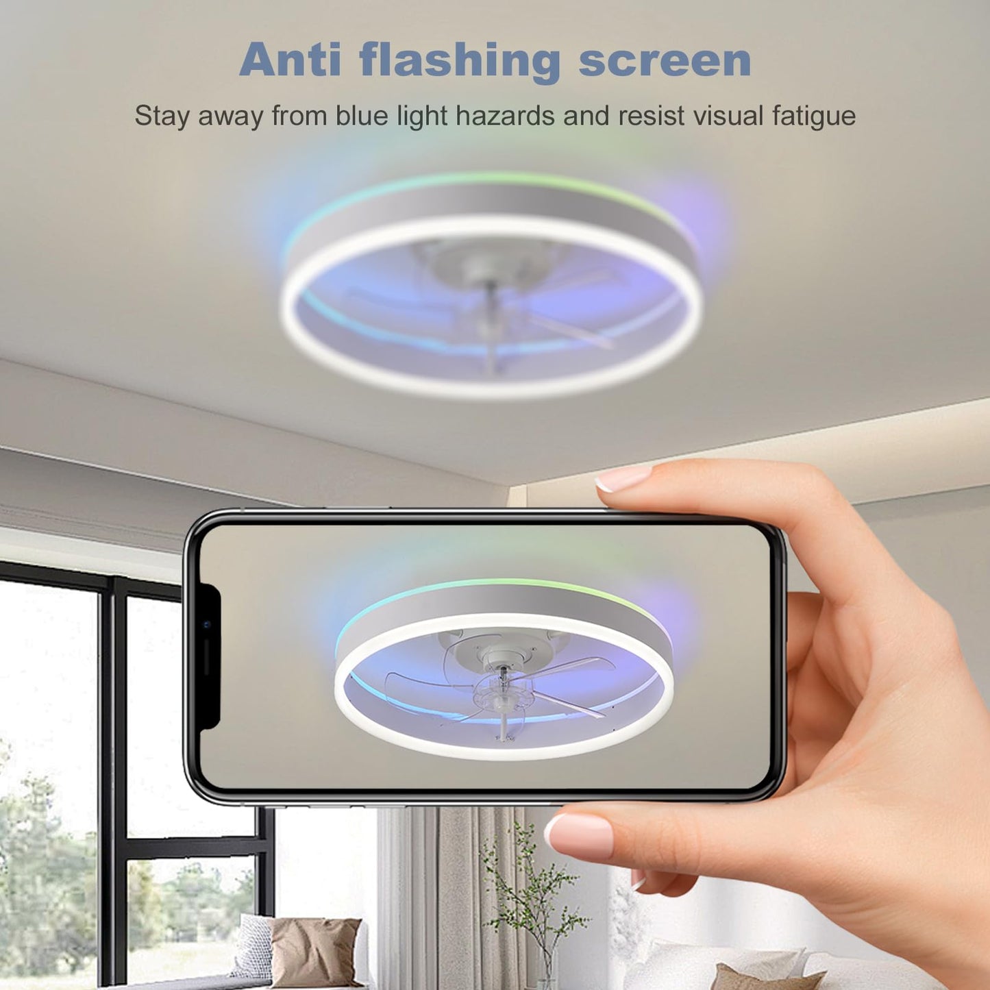 Ventilateurs de Plafond avec Lampe Intégrée Ventilateur Plafond avec Lumiere RGB & LED 3 Couleurs Dimmable Ventilateur Plafond Silencieux avec Télécommande & APP 6 Vitesses pour Salon Chambre-B
