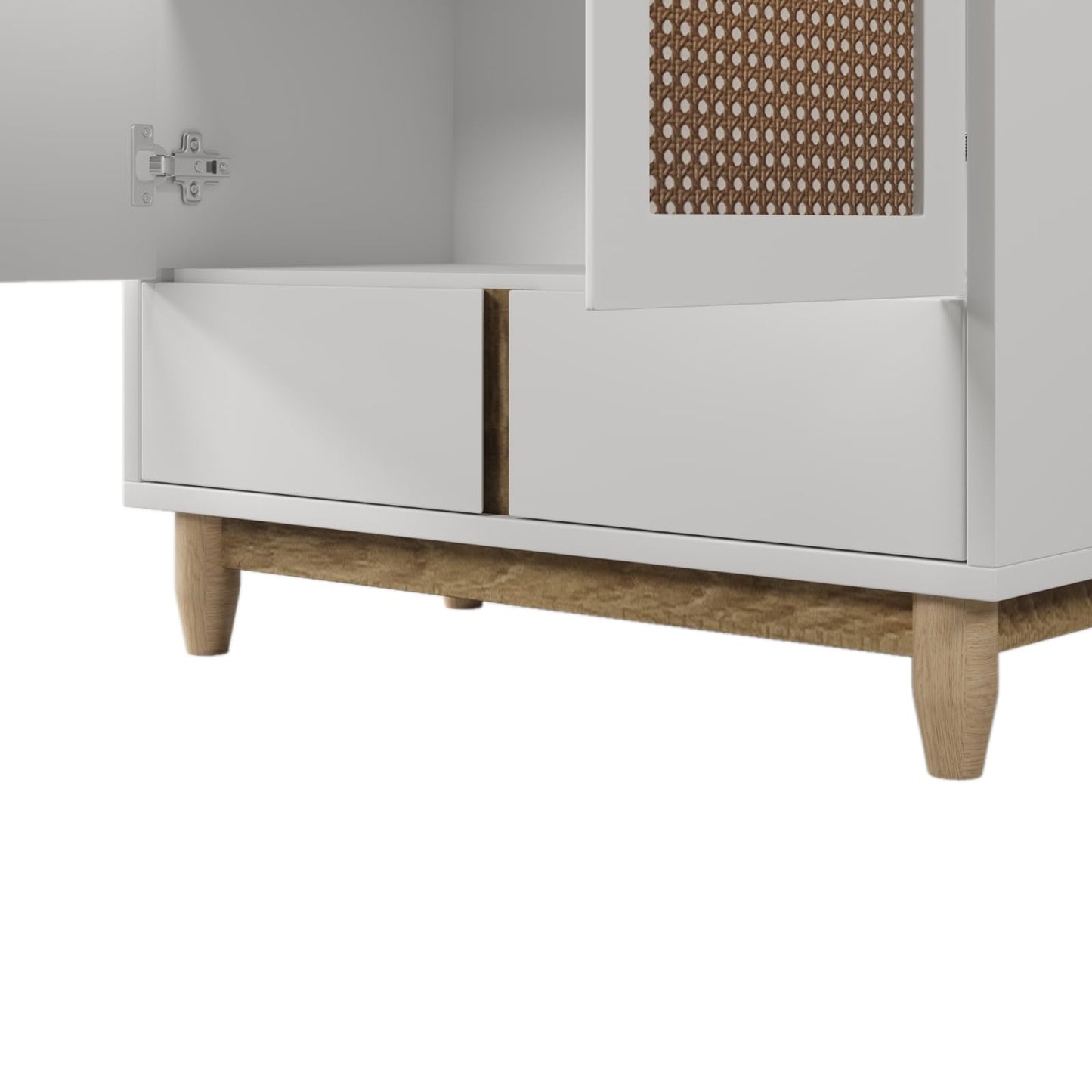 Buffet,meuble de cuisine rangement,Buffet en bois blanc,Buffet avec 2 portes et 2 tiroirs,Buffet avec pieds en bois massif et porte imitation rotin,Meuble de rangement entrée salle à manger 80 x 40 x