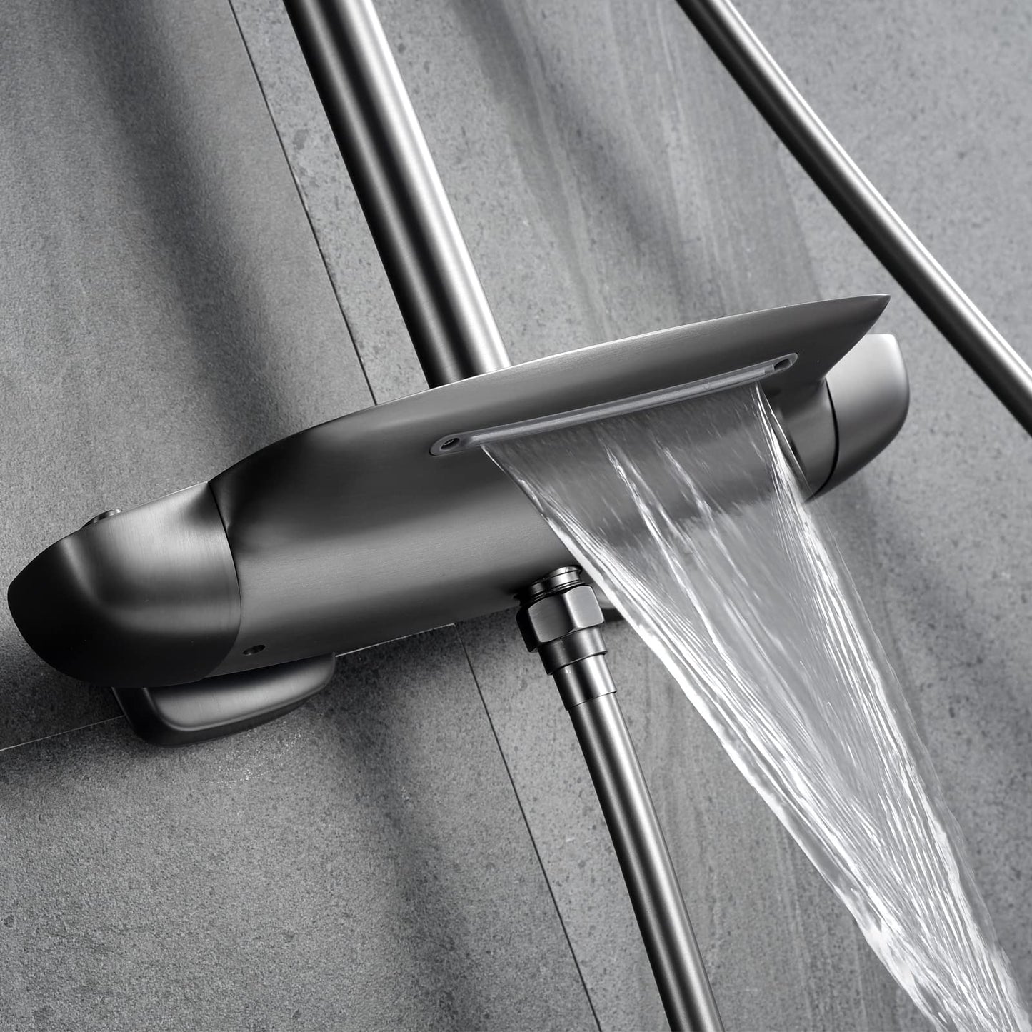 Thermostatique Colonne de Douche avec Mitigeur Système de Douche Mural Gris Pistolet Ensemble de Douche Hauteur Réglable Kit de Douche avec 32*20CM Pomme de Douche e Douchette à 3 Modes, Bec Baignoire