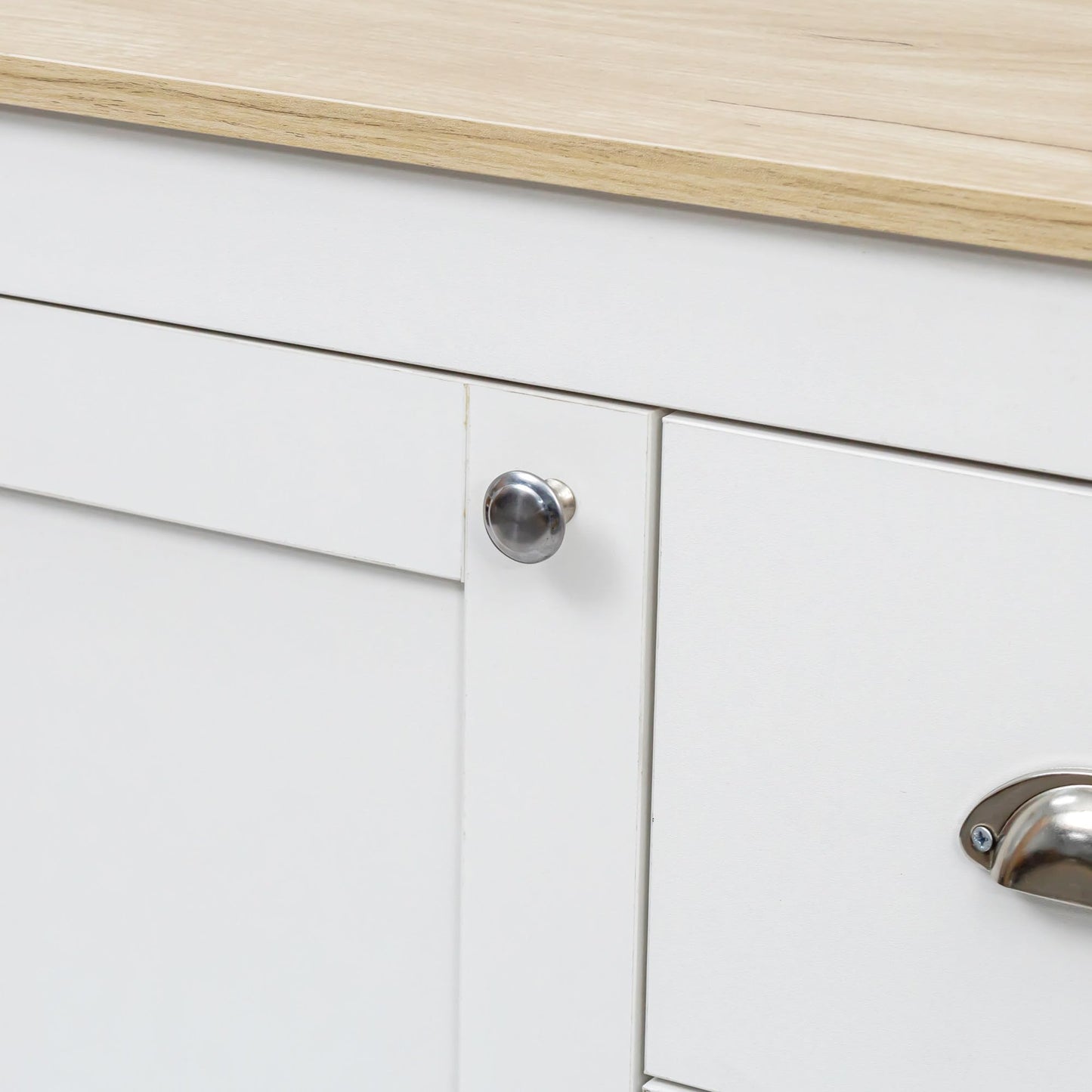 Buffet Bois Blanc Chaud avec 2 Portes et 3 Tiroirs, Meuble Buffet Simple et Élégant, Poignées Argentées, Étagère Réglable, Charnières à Fermeture Douce, pour Salon, Cuisine, Entrée, 116x35x81 cm