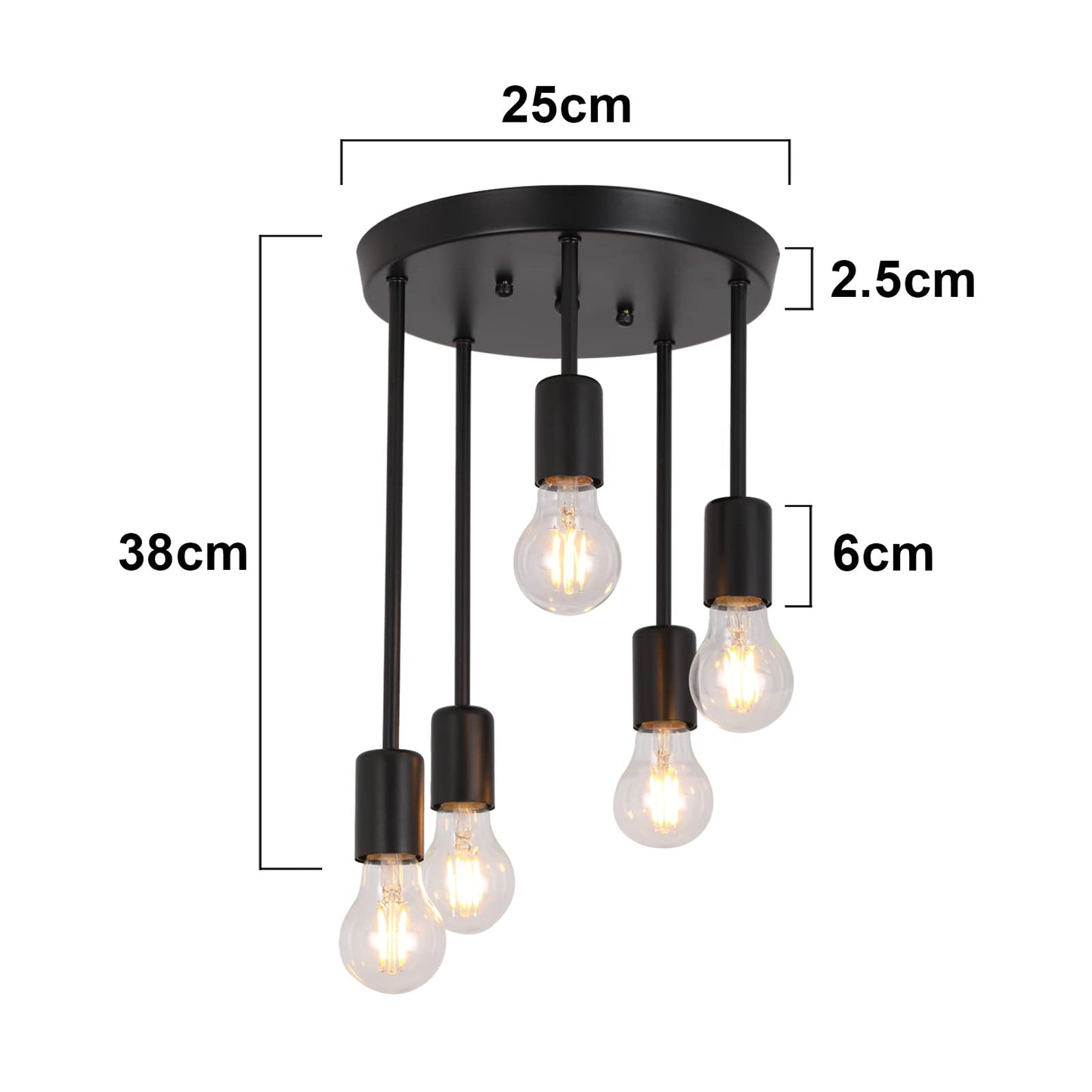 Plafonnier rétro, Lustre de ferme noir 5 lumières, Pendante Suspension Luminaire Industriel E27, Lampe Suspension Métal Retro, Plafonnier Luminaire, pour Chambre Salon et Cuisine hall-B