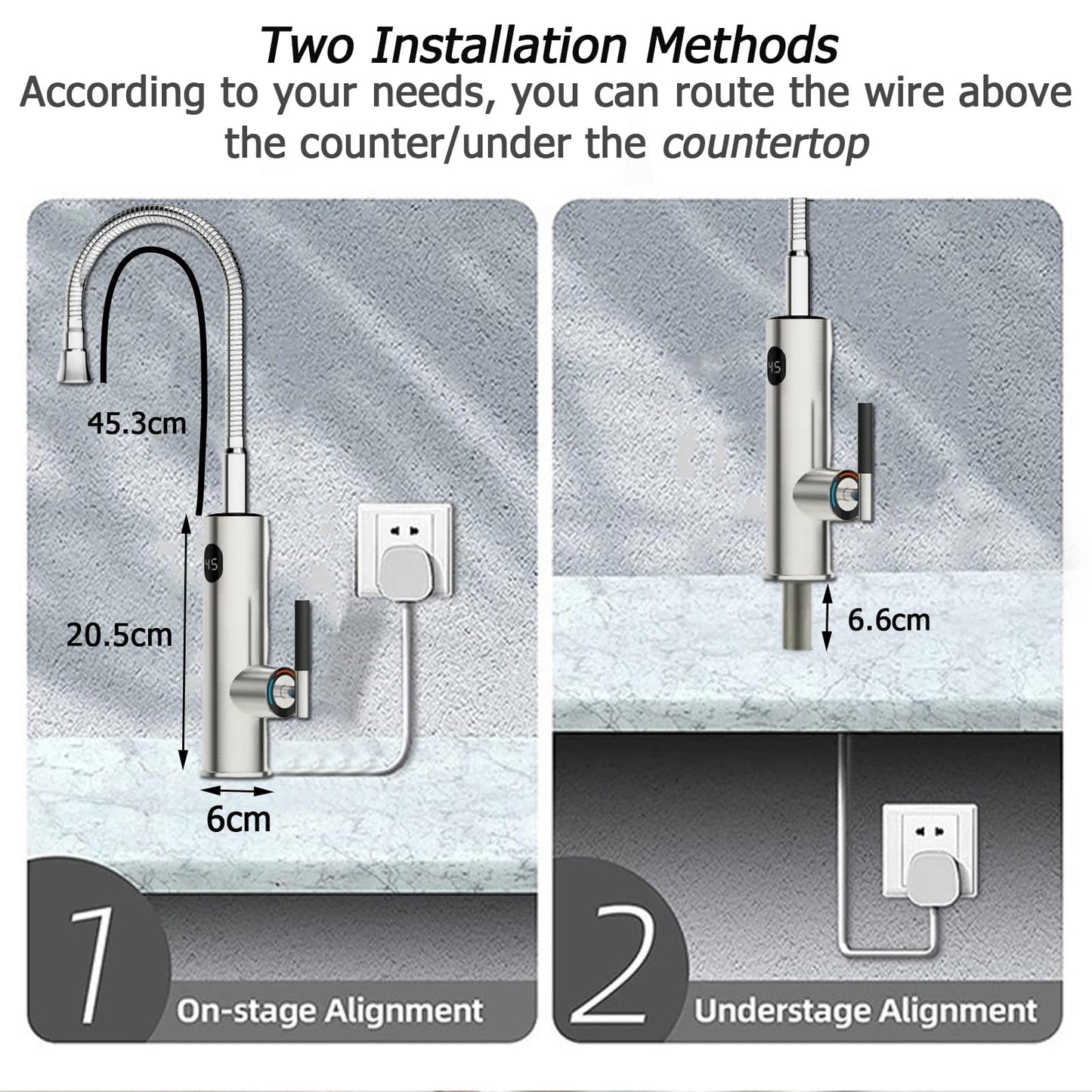 Robinet Électrique Сhauffe Eau Instantané, Affichage Digital Robinet Chauffant Instantané 3200W Robinet Cuisine Chauffage Électrique 360° Rotatif Flexible Robinet D'eau Chaude Électrique