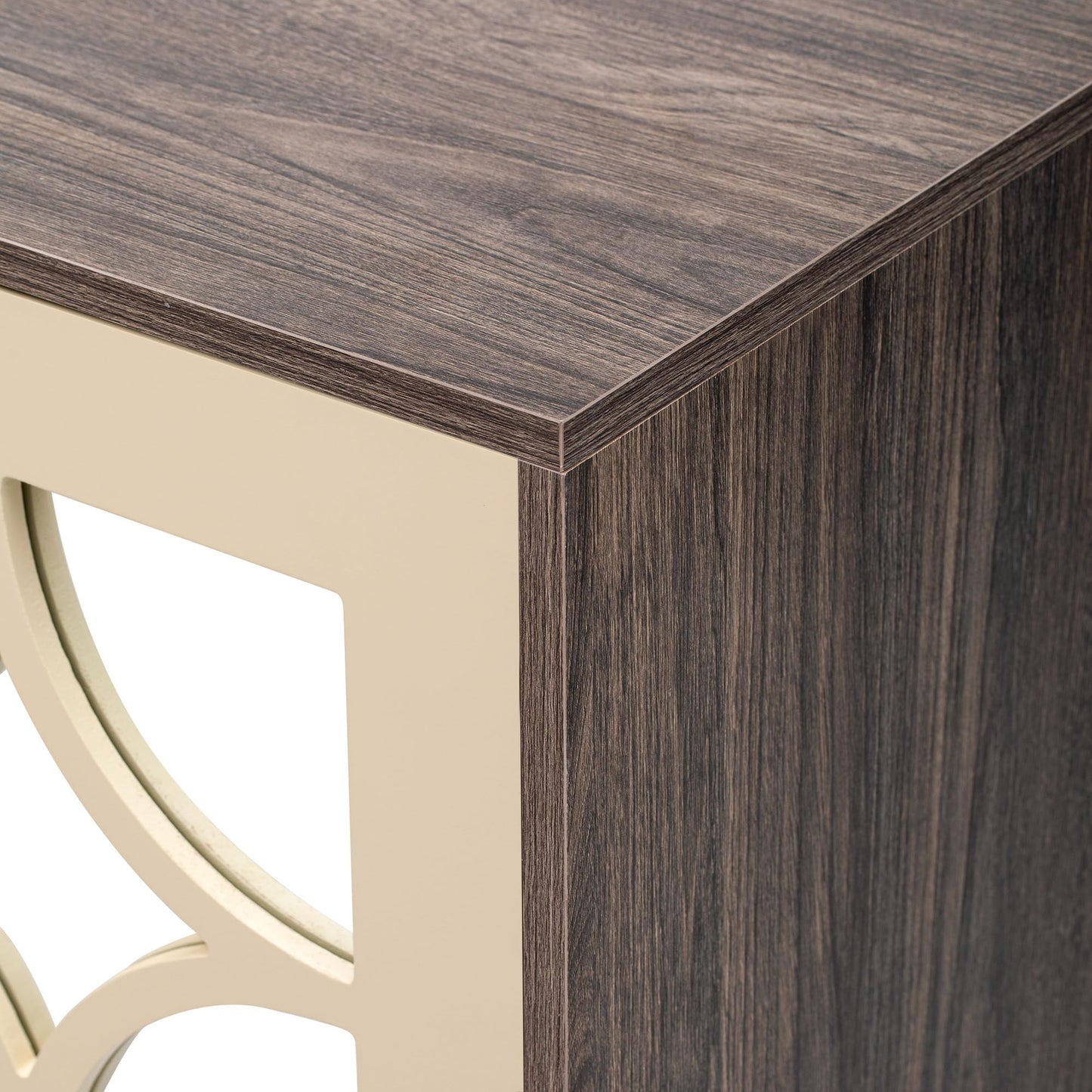 Buffet Moderne avec 4 Portes Miroir, Buffet Miroir avec Poignées en Cristal Froid, Stratifié Mobile, Armoire de Cuisine, Bahut pour Salon et Salle à manger, 160 x 40 x 85 cm, Blanc/Bois et Marron