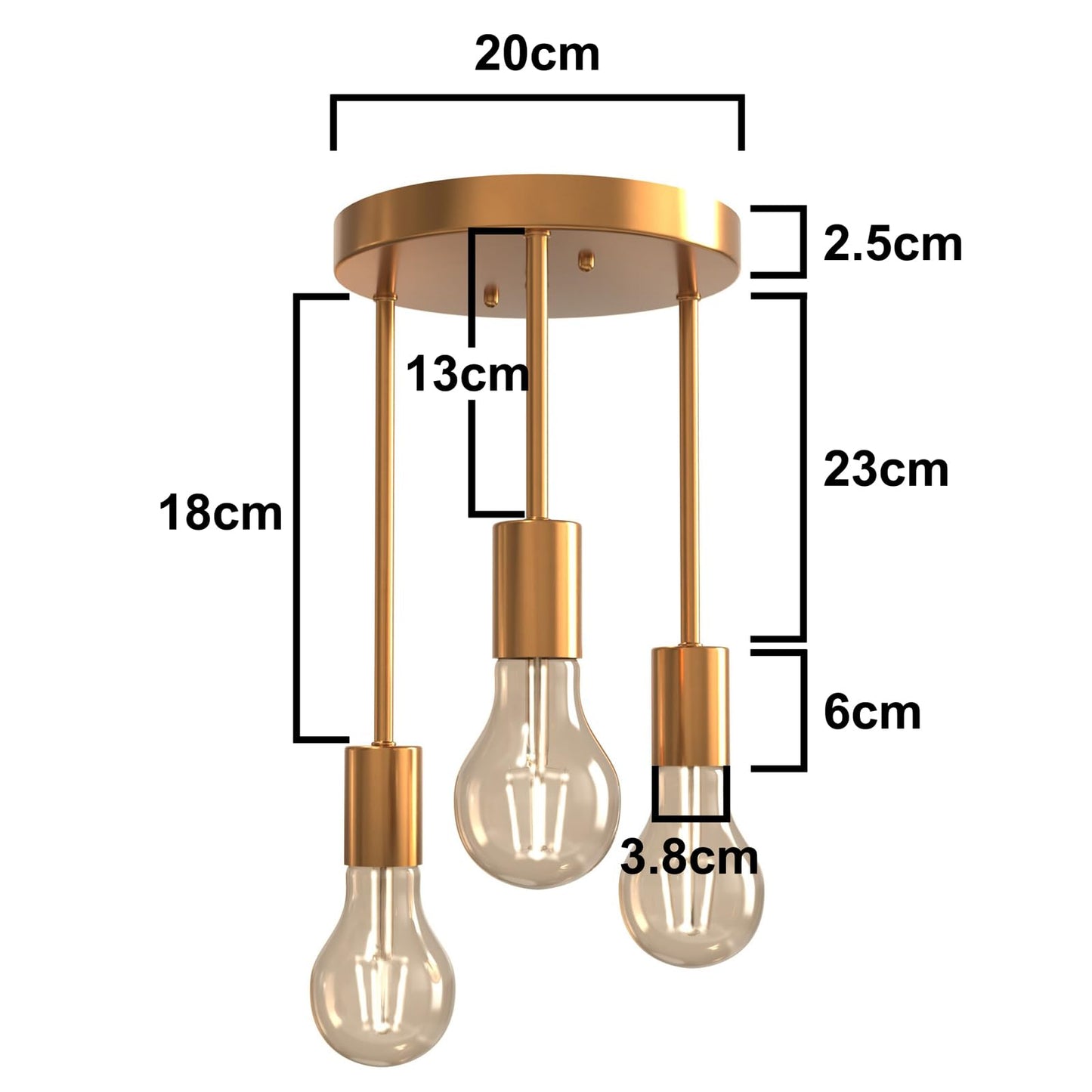 Plafonnier rétro,3 douilles pour ampoules 60W max, Doré Lampe Suspension Industrielle Métal Retro Suspensions Vintage Plafonnier Luminaire Antique Pendante
