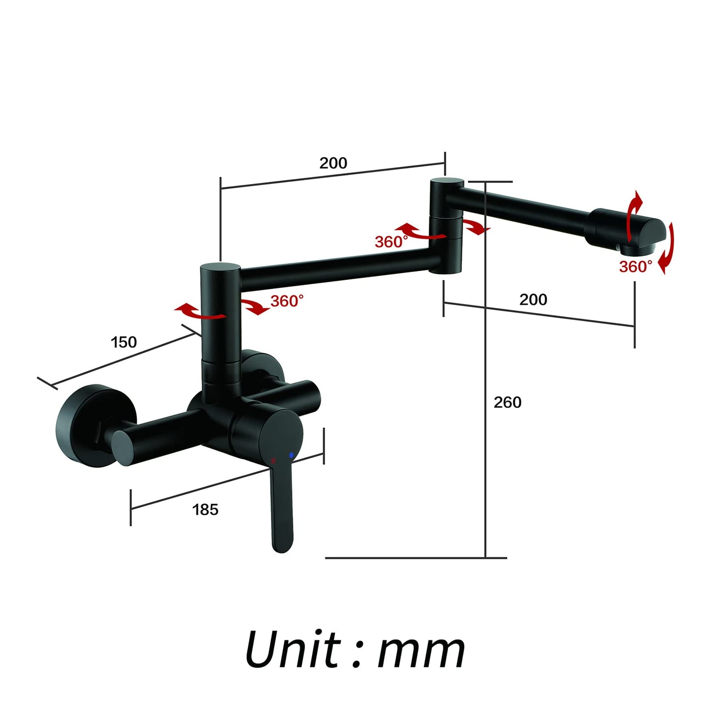 Robinet de Cuisine, Or Rose Robinet Mitigeur Mural Monocommande avec Bras Oscillant et Chaude et Froide Réglable Robinet Évier Rotatif à 360° pour Salle de Bain et Cuisine Laiton
