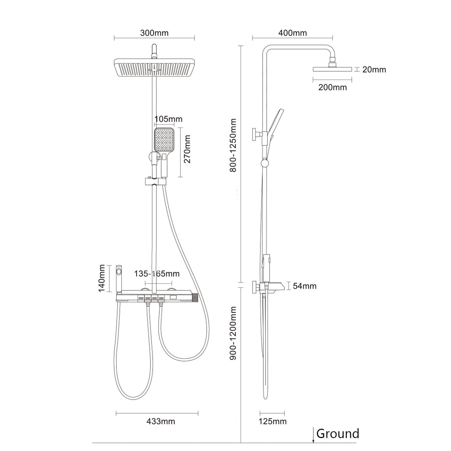 OihPaw Colonne de Douche Thermostatique Affichage Numérique Ensemble Douche 4 Fonctions Kit de Douche Système de Douche avec 30 * 20cm Douche de Tête, Pommeau Douche, Mitigeur Douche