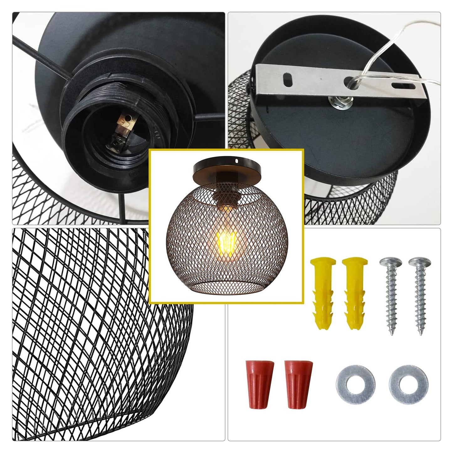 Plafonnier Rétro, Abat-jour à Douille E27 à Cage en fer Rétro de Conception Industrielle, Lustre Cage Style Country, Plafonnier en Métal Noir, pour Intérieur, Restaurant, Café, Bar, Chambre D'enfant-A