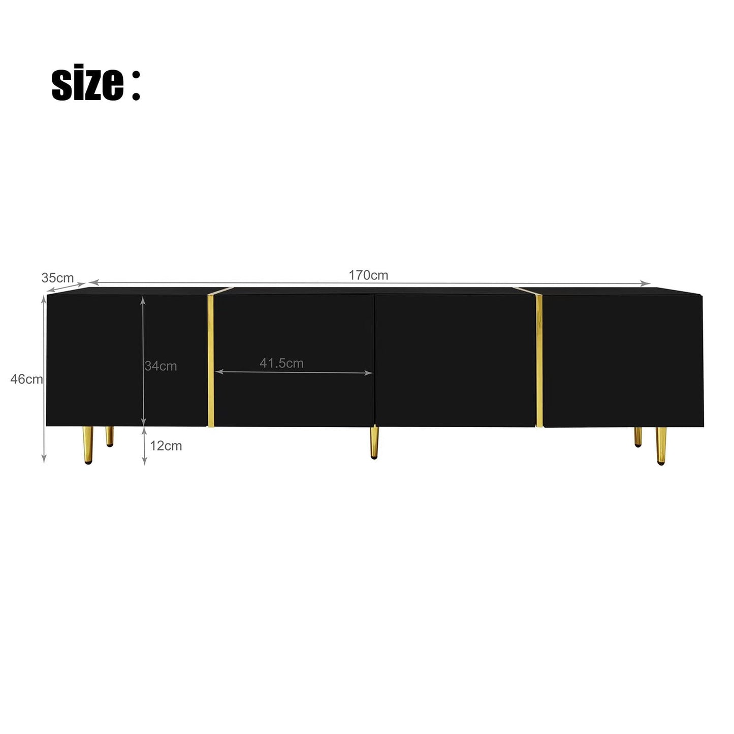 Meuble TV 170cm, Meuble Télé de Salon Quatre Portes Haute Brillance, Armoire De Télévision avec 2 Ports de Gestion des Câbles, Table Télévision Peut Accueillir Un Téléviseur de 70 Pouces, 170x35x46cm