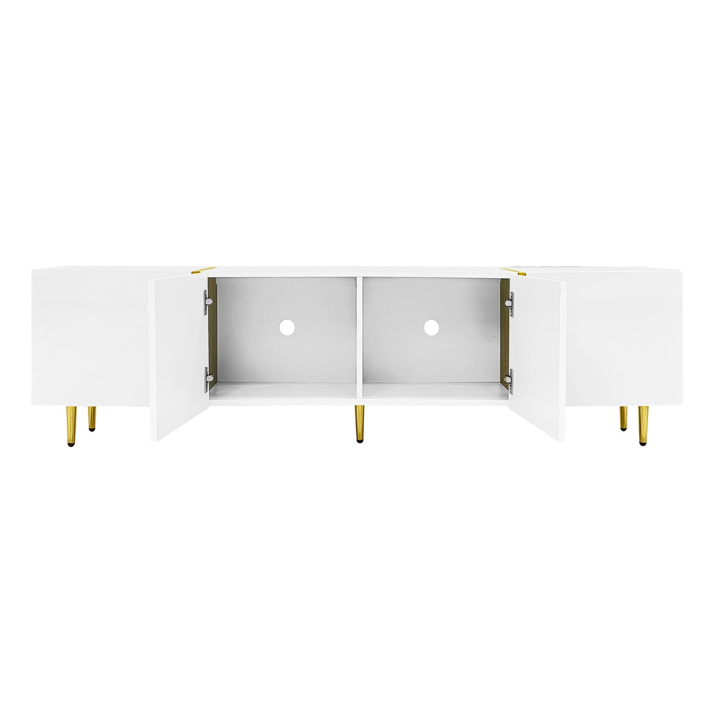 Meuble TV Moderne et Simple, 170 cm Banc TV Brillant avec Quatre Portes, Accents Dorés, Console Multimédia TV pour Les TV jusqu'à 70", Grand Espace de Rangement, Meuble Salon, Facile à Assembler