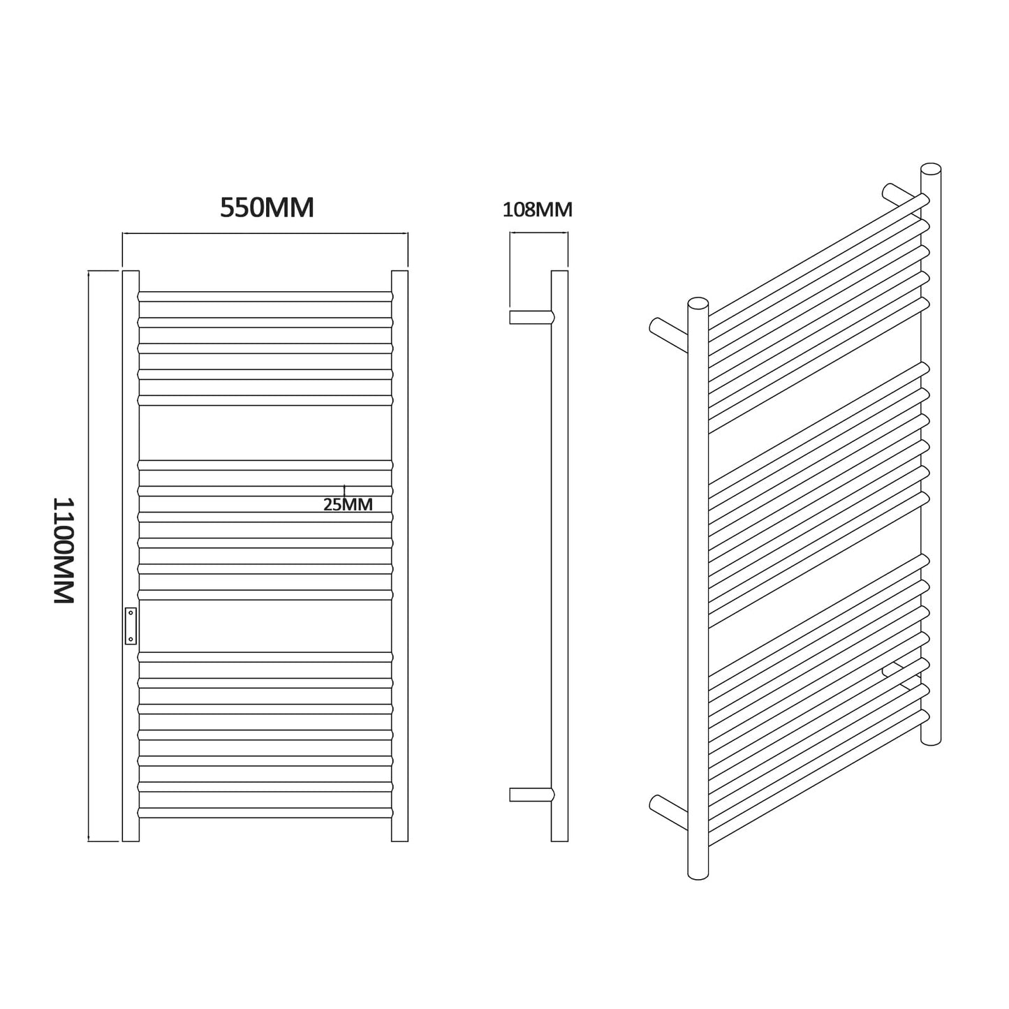 OihPaw Sèche-serviette électrique 550x1100mm 220W Porte-Serviettes Chauffant Chauffe-Serviettes Mural en Acier Carbone 30-70°C Minuterie pour Salle de Bain