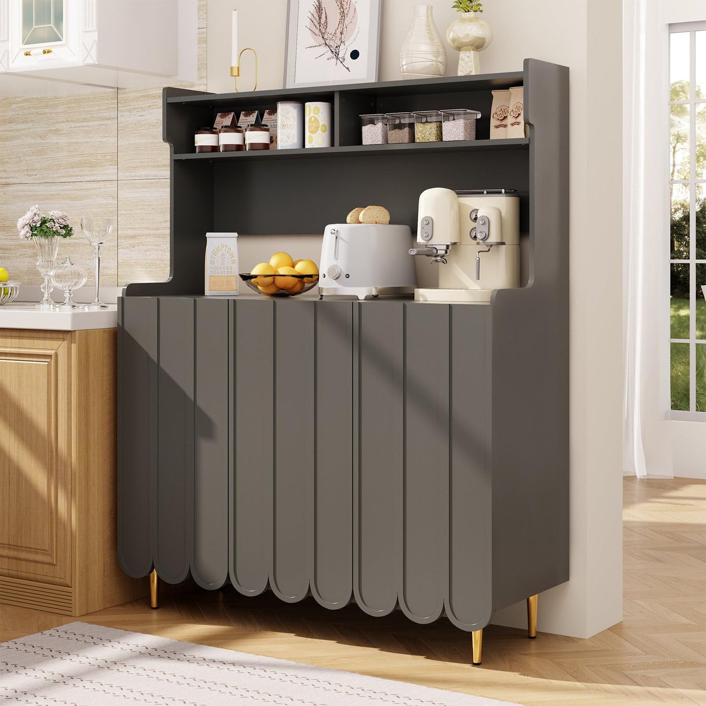 Buffet de Cuisine, Armoire de Cuisine 2 Placards Portes, Vaisselier Cuisine Anti-basculement, Meuble Cuisine Rangement Conception Ouverte, Grande Capacité, Style Simple, 120 x 40 x 151cm